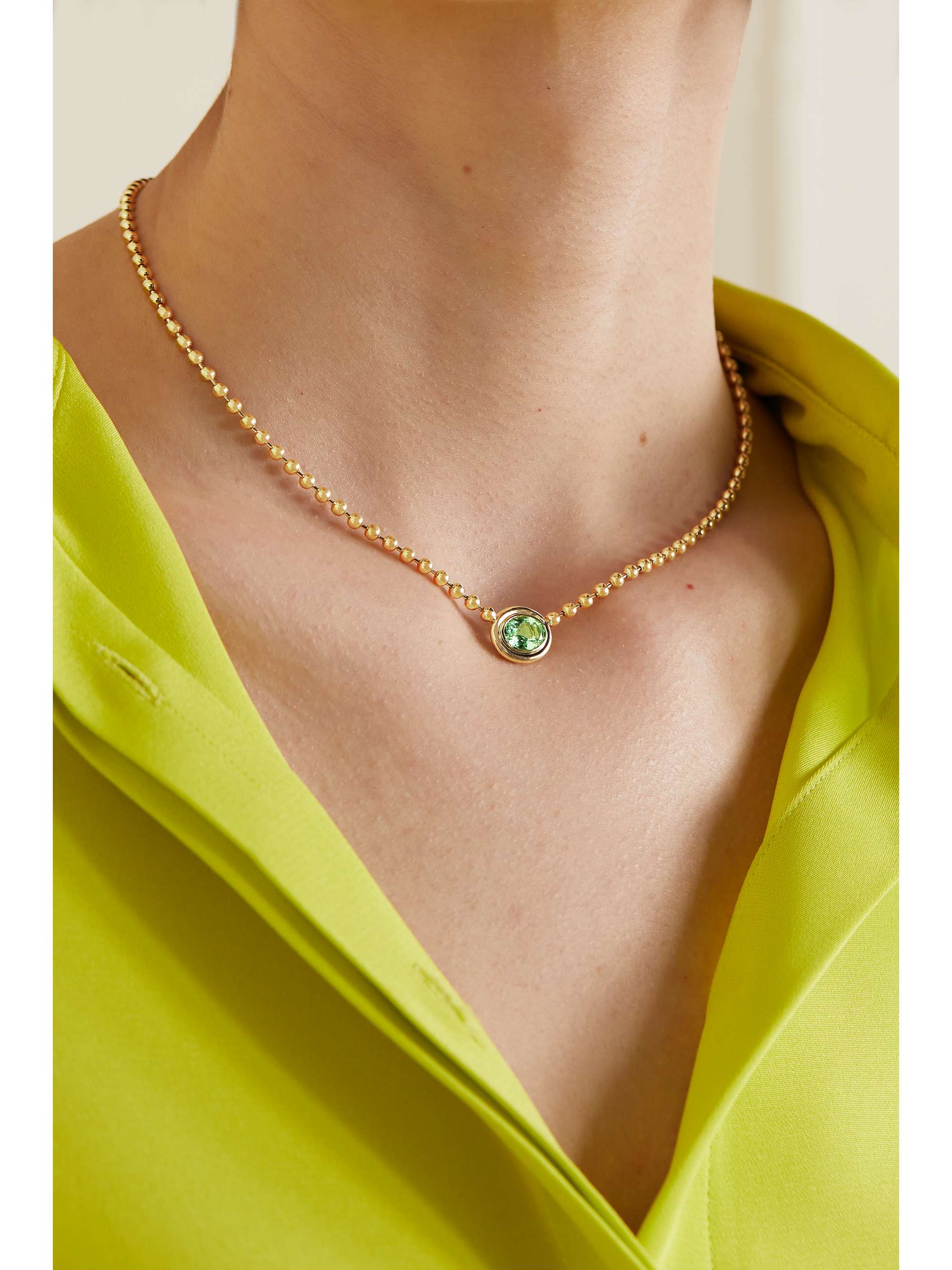 GEMELLA Double Bubble Bezel 18-karat gold tourmaline necklace