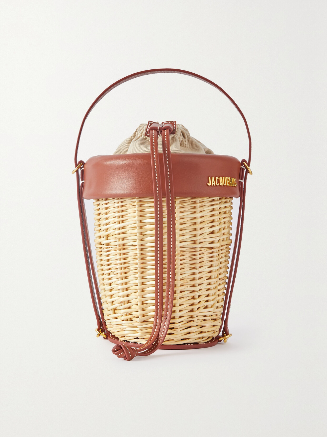 JACQUEMUS LE PANIER LEATHER-TRIMED RAFFIA BUCKET BAG