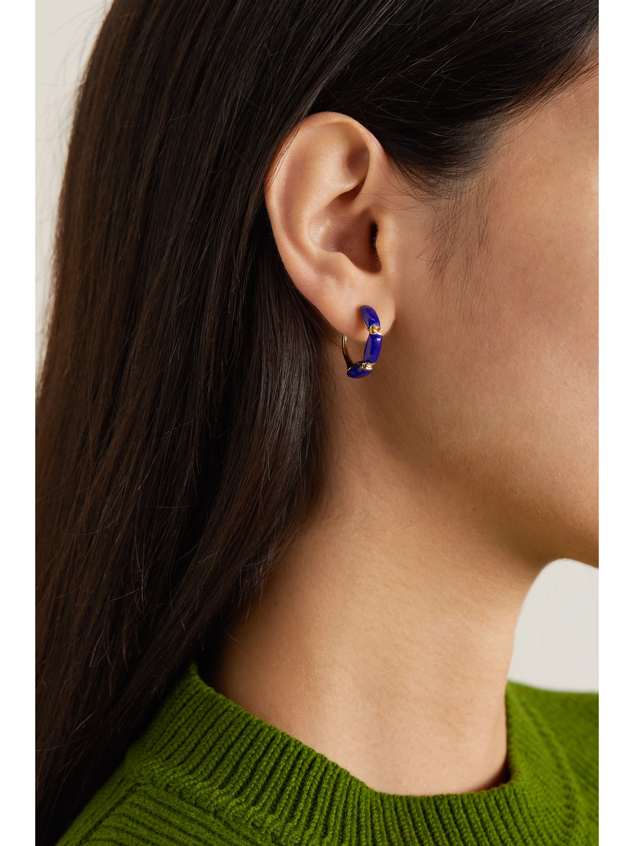 Shop Fernando Jorge Oblong Small 18-karat Gold Lapis Lazuli Hoop Earrings