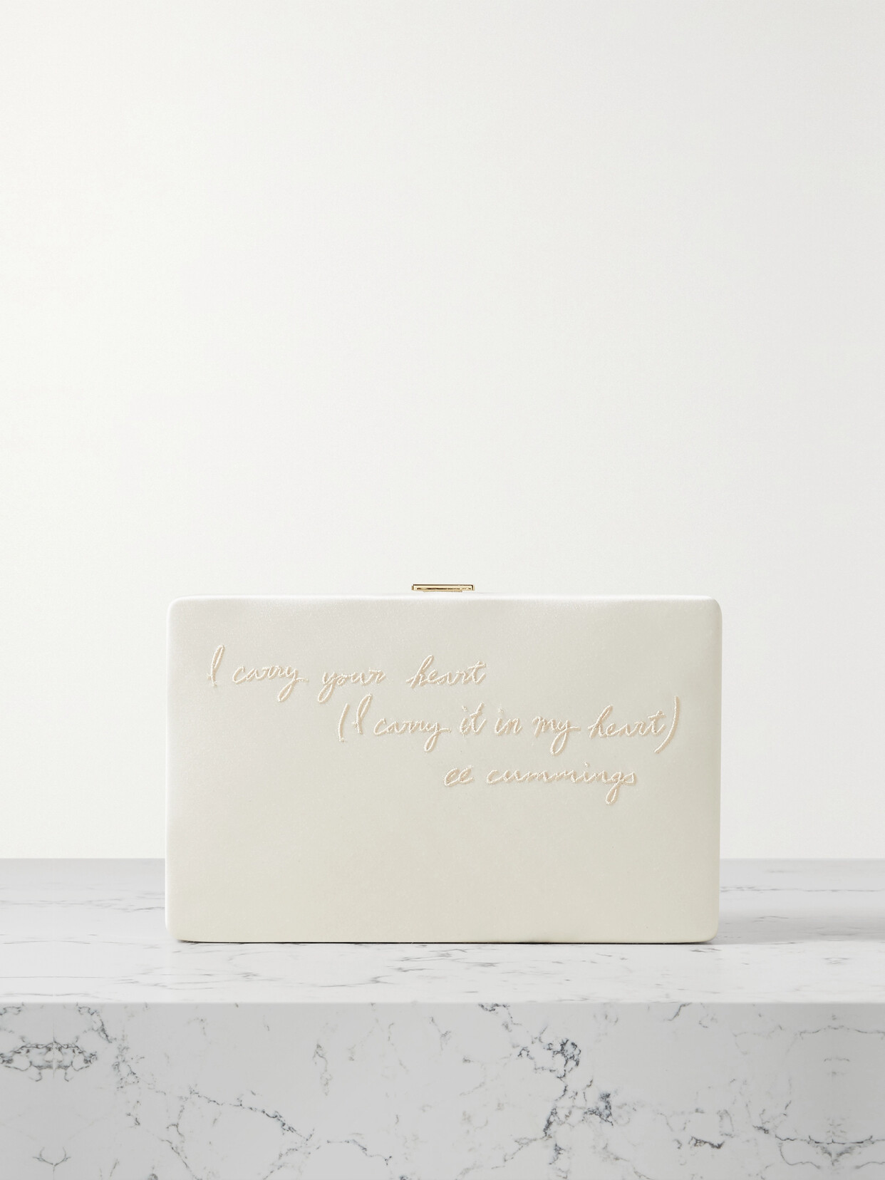 Anya Hindmarch - I Carry Your Heart Embroidered Recycled-satin Clutch - Ivory