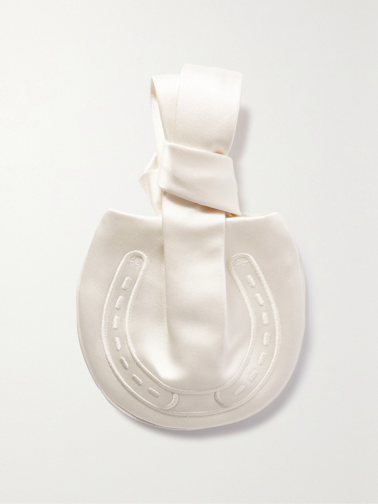 Anya Hindmarch Tie The Knot Embroidered Satin Clutch In Ivory