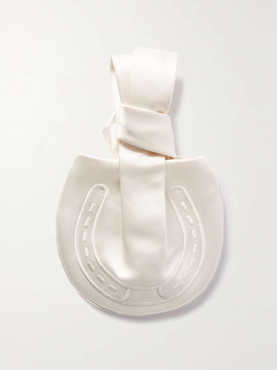 net-a-porter.com | Tie the Knot embroidered satin clutch
