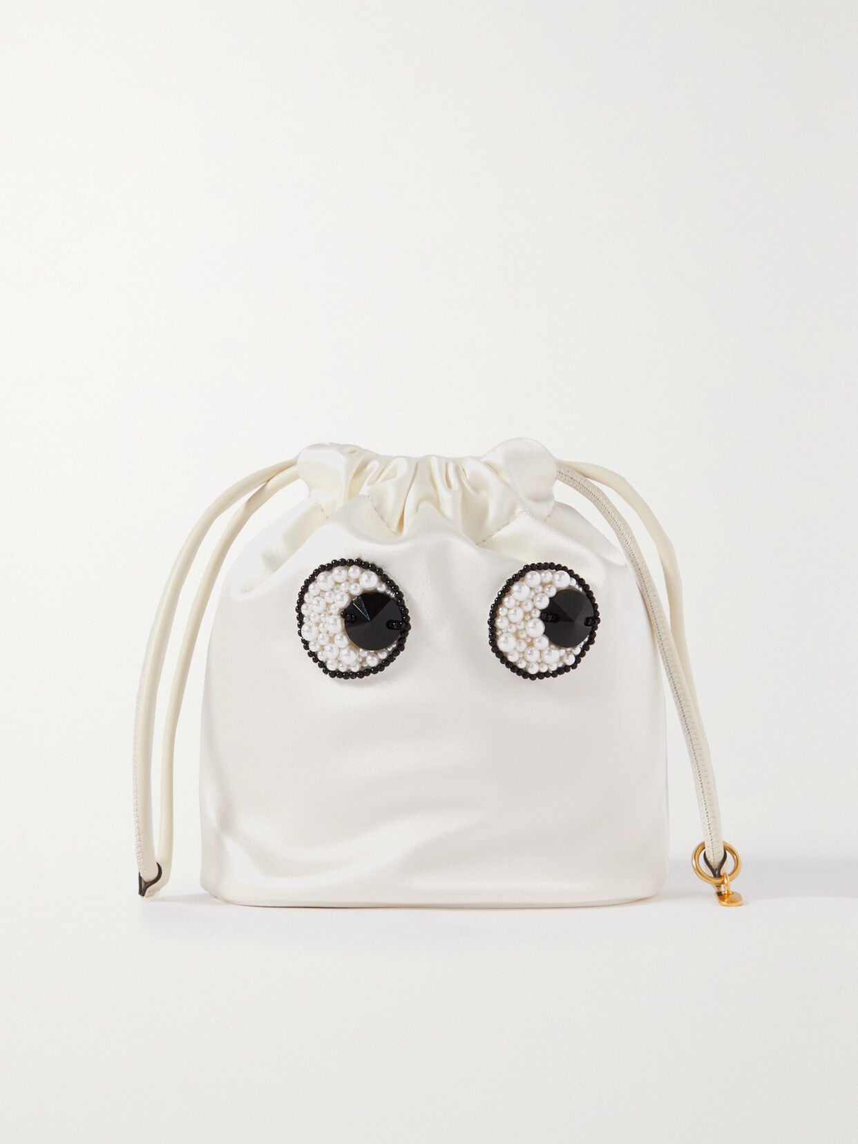 Anya Hindmarch + Net Sustain Faux Pearl-embellished Satin Pouch In Ivory