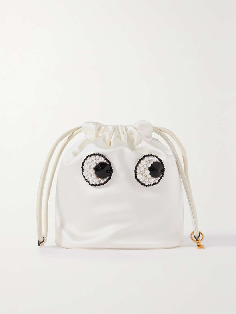 Anya Hindmarch + Net Sustain Faux Pearl-embellished Satin Pouch
