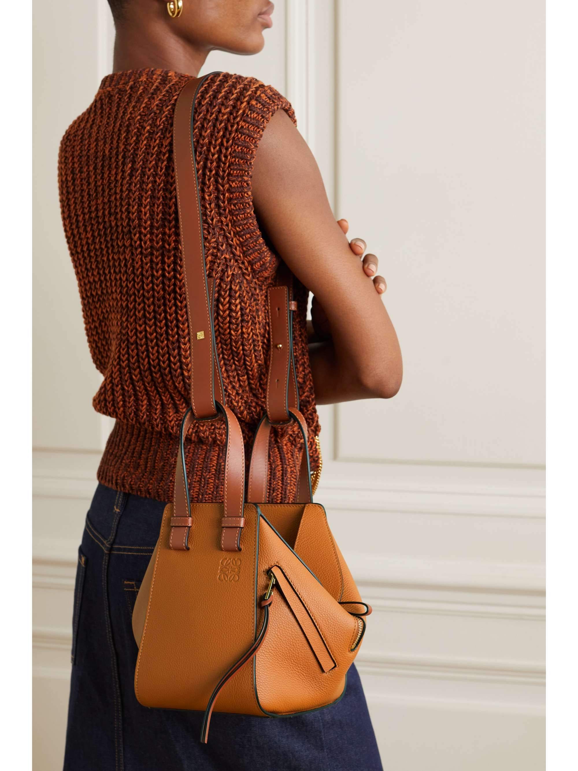 Hammock Mini Leather Shoulder Bag in Brown - Loewe