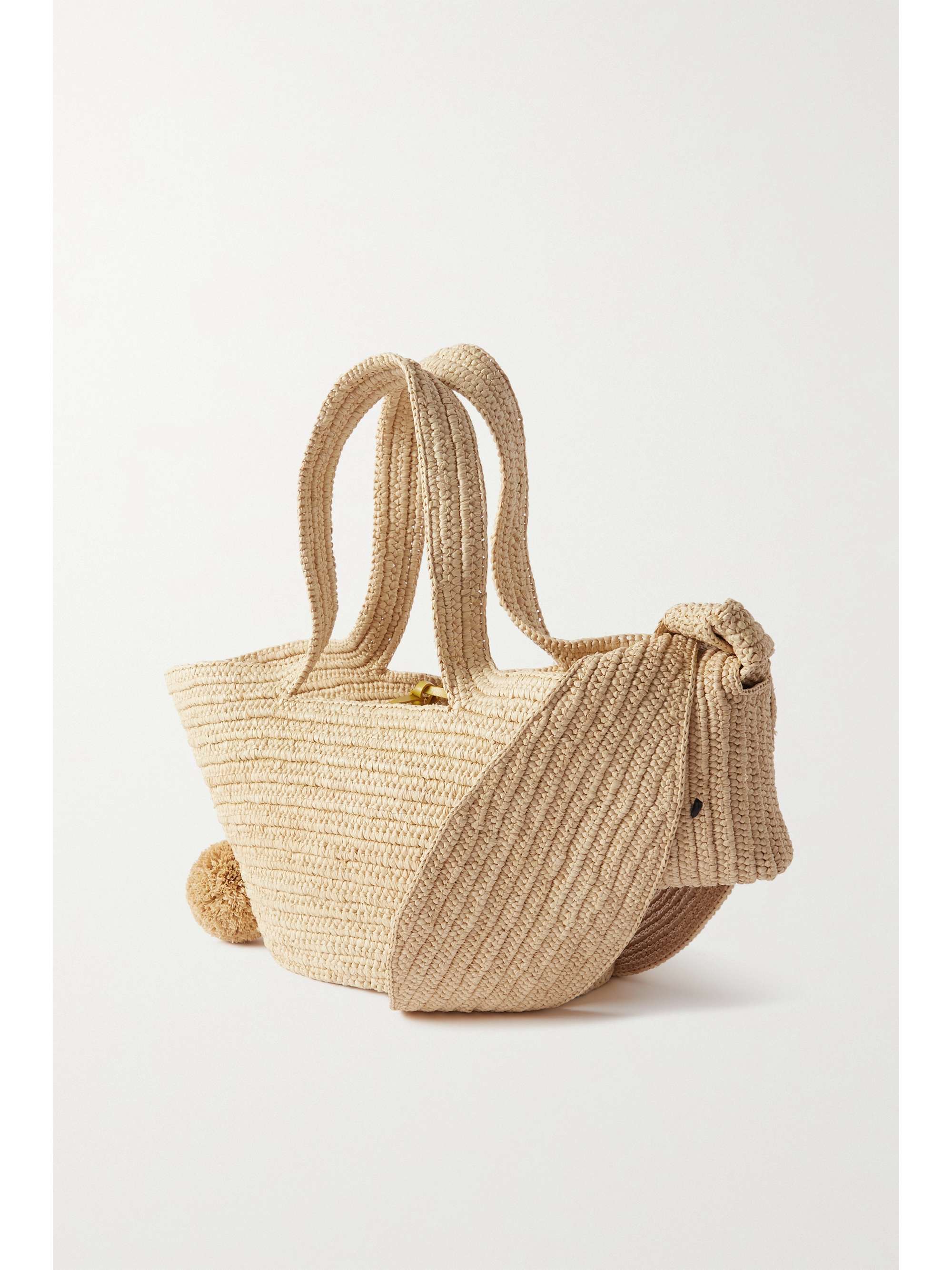 Light brown Bunny Basket small leathertrimmed raffia shoulder bag