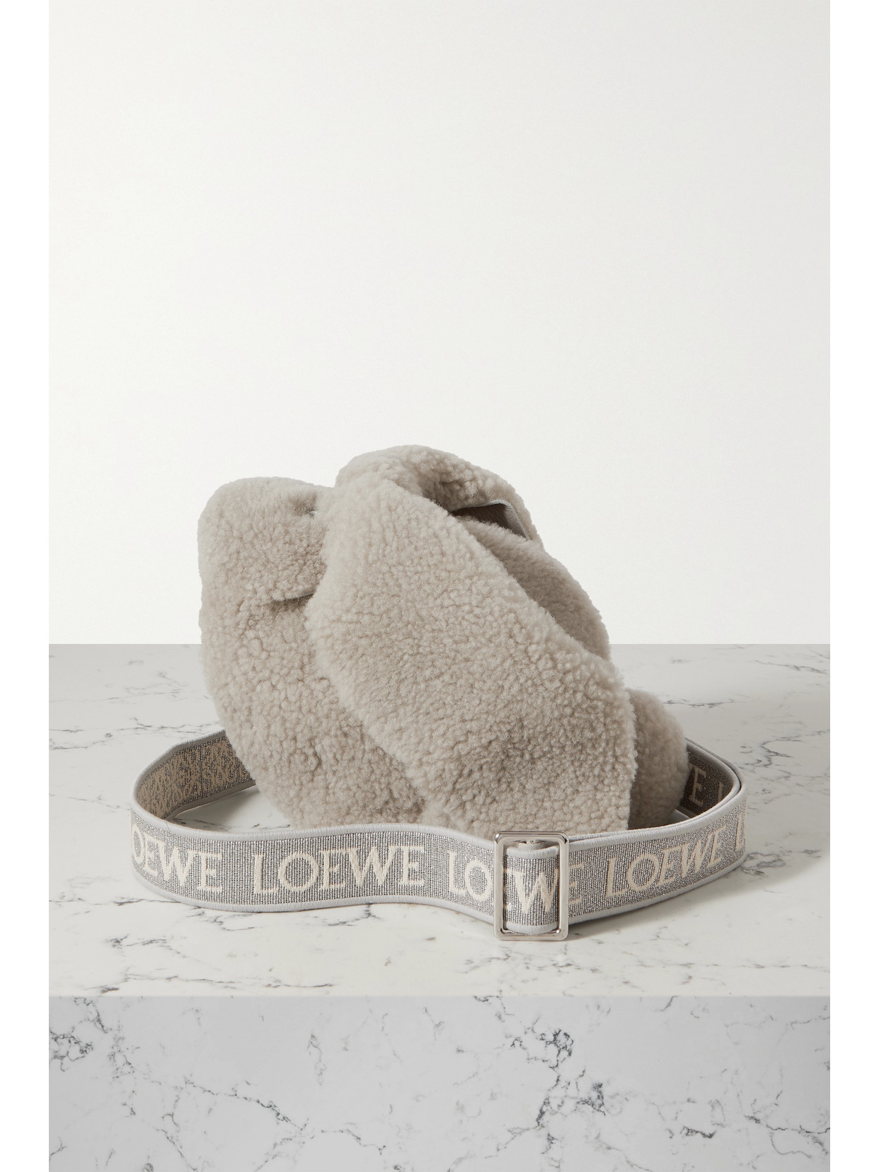 Loewe - Bunny Small Jacquard-trimmed Shearling Shoulder Bag - Gray
