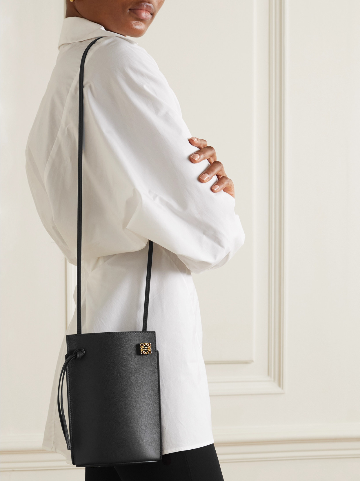 Loewe Dice Pocket Embellished Leather Shoulder Bag In Black