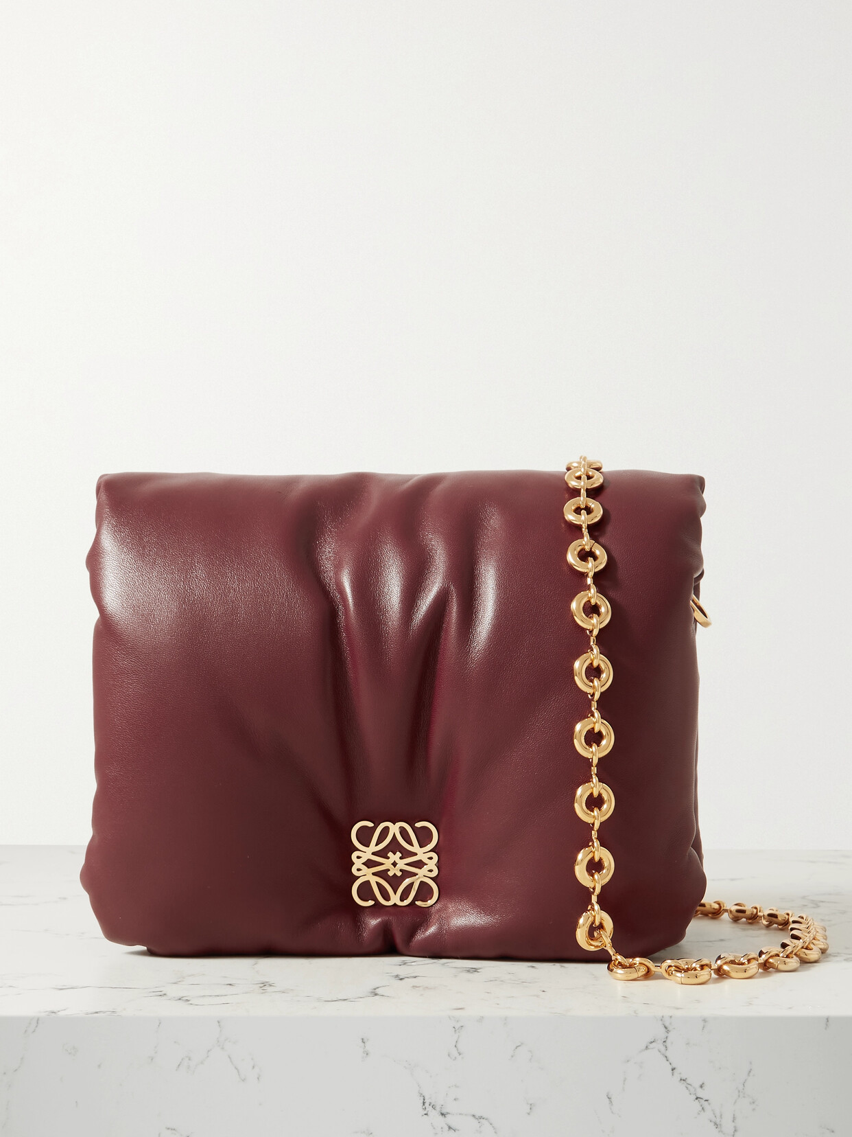 Loewe - Puffer Goya Padded Leather Down Shoulder Bag - Burgundy