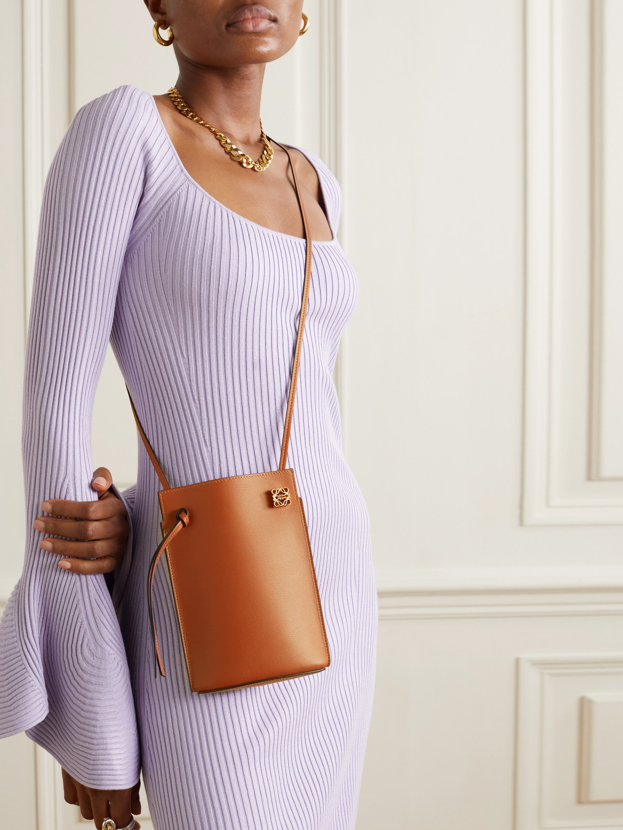 Loewe Dice Pocket Embellished Leather Shoulder Bag In Brown