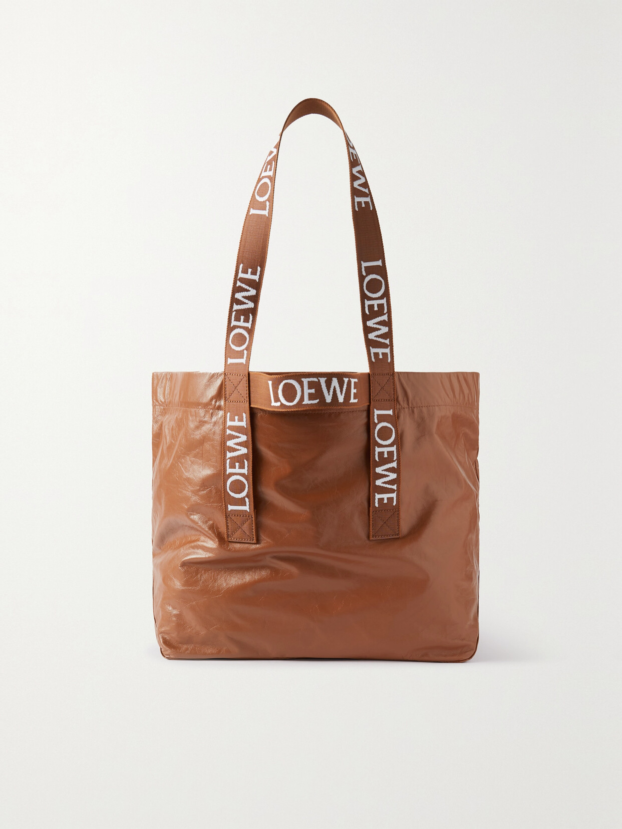 Loewe - Fold Large Webbing-trimmed Leather Tote - Brown