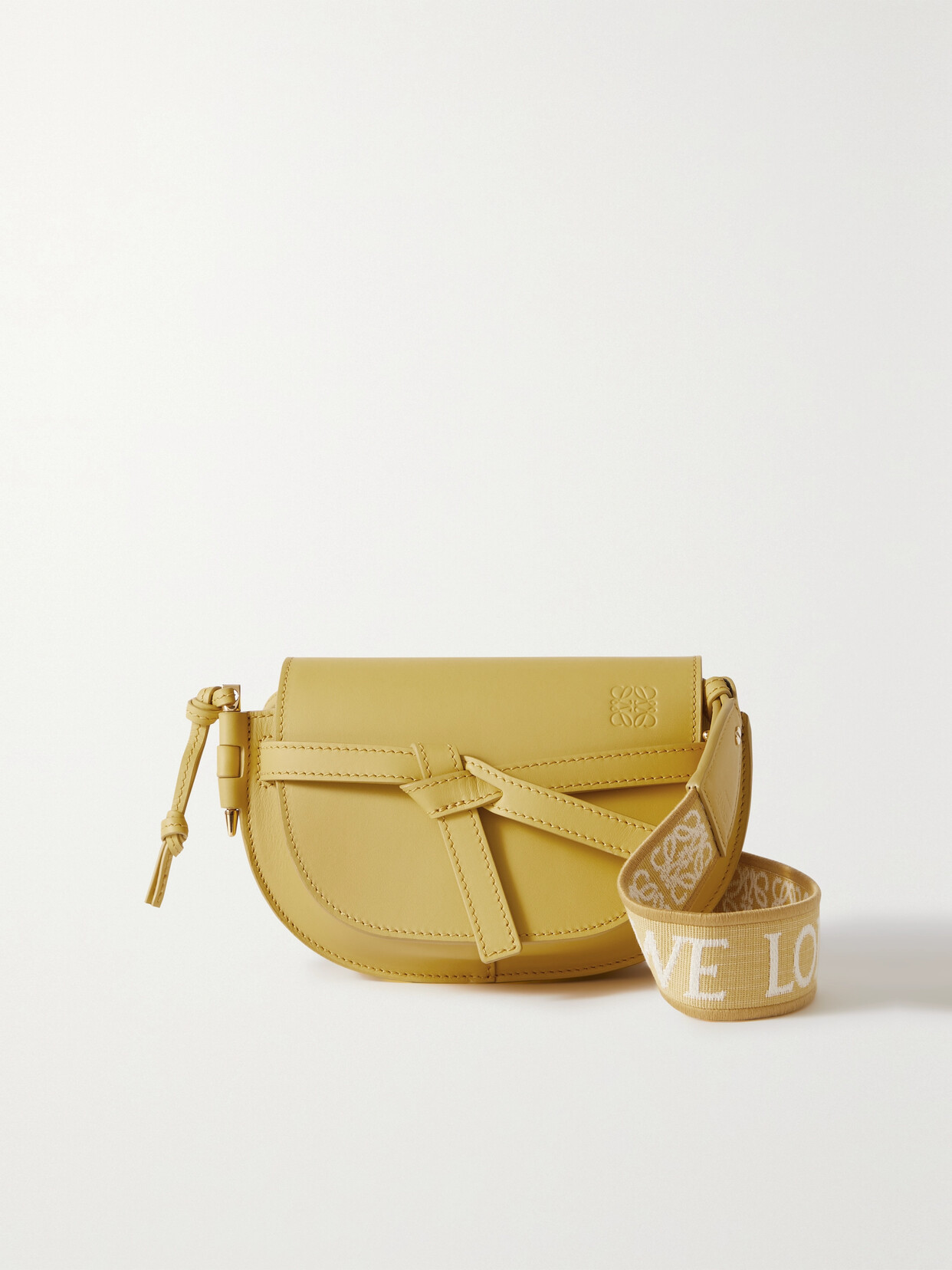 Loewe Gate Mini Canvas Jacquard-trimmed Leather Shoulder Bag In Yellow