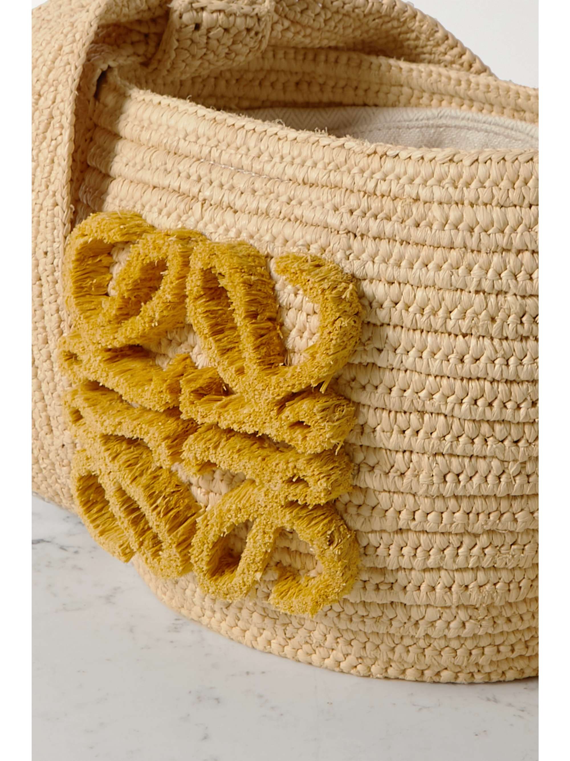 LOEWE Sac porté épaule en raphia à finitions en cuir Bunny Bucket Small