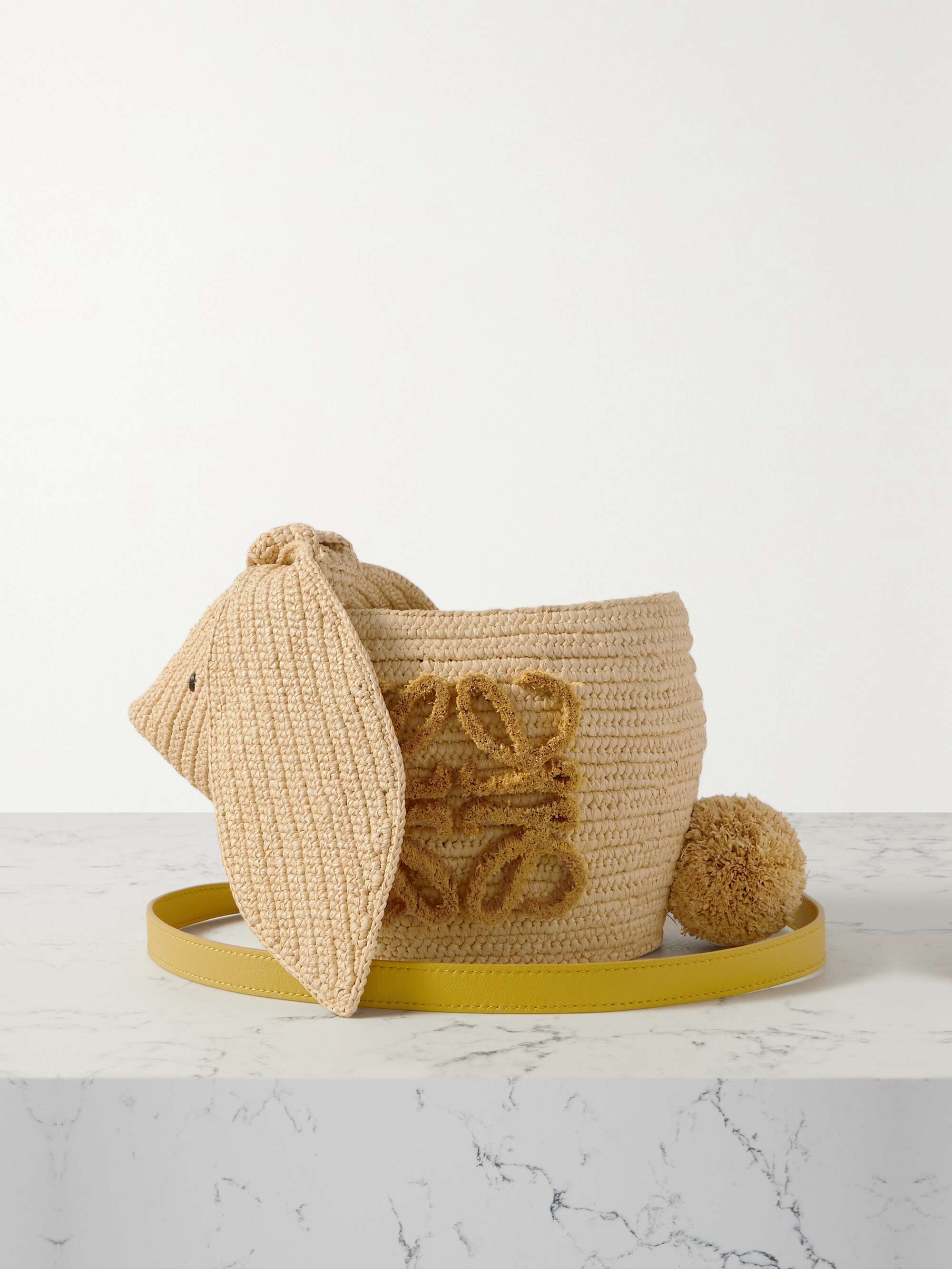 Loewe Bunny Bucket small leather-trimmed raffia shoulder bag - Women - Neutral Cross-body Bags