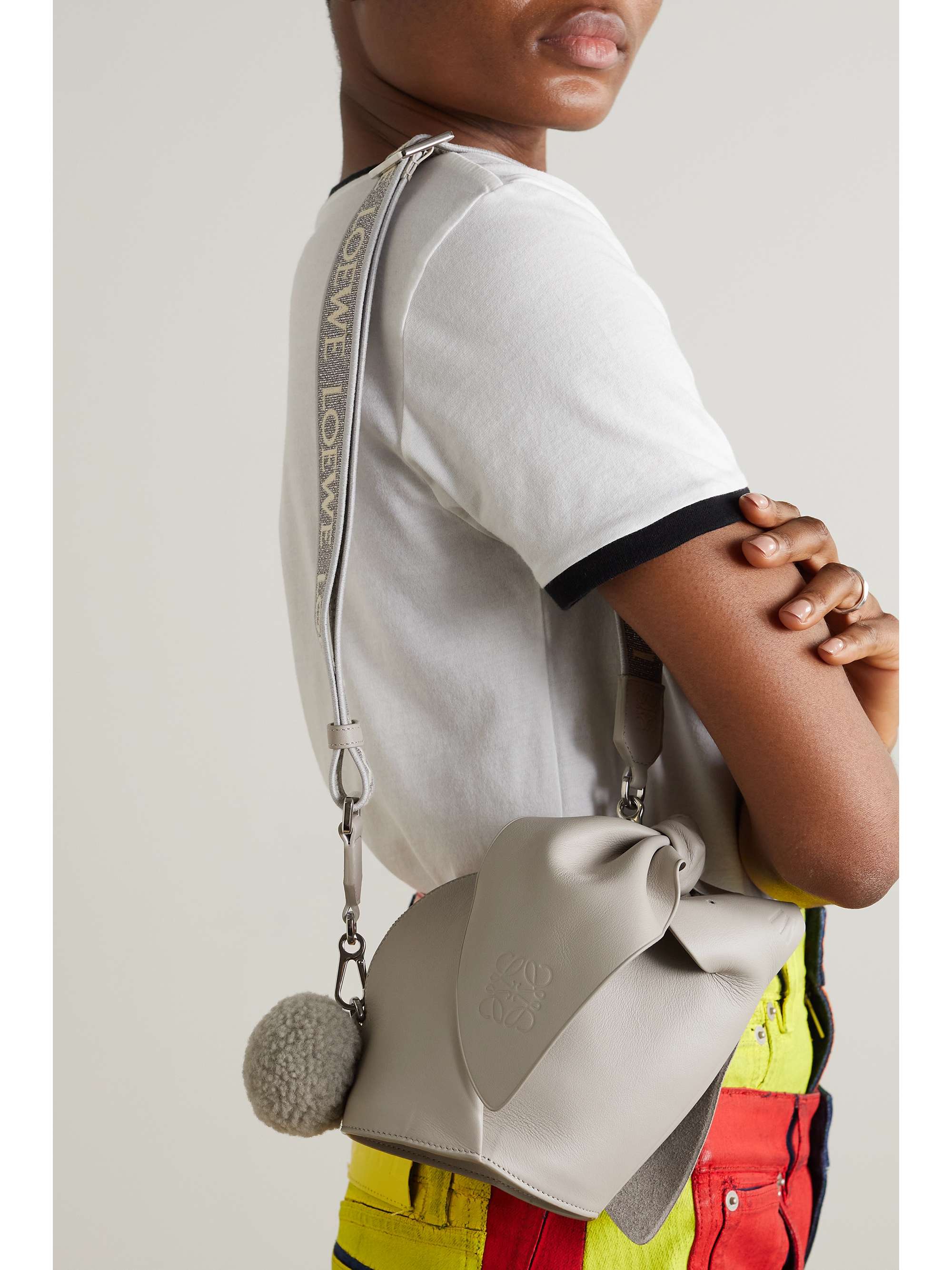 LOEWE Bunny small canvas and shearlingtrimmed leather shoulder bag