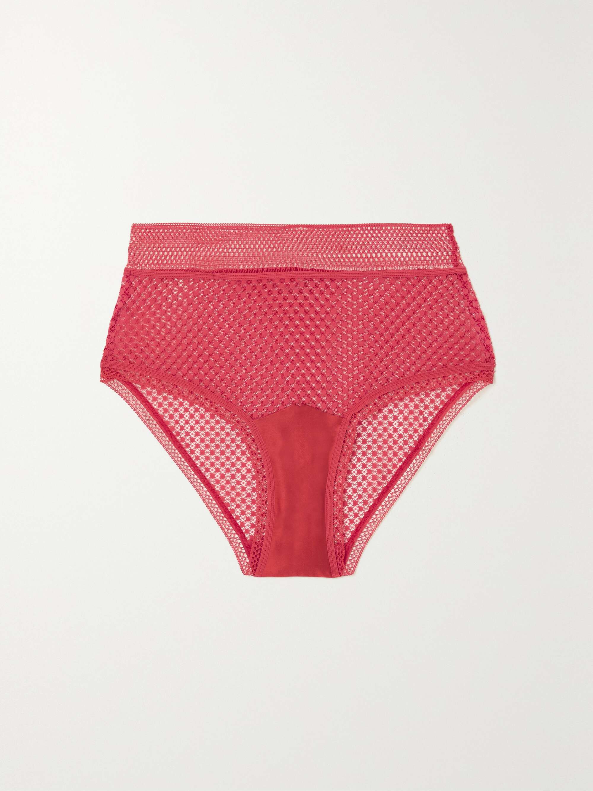 Red Satin Lace High Waist Briefs