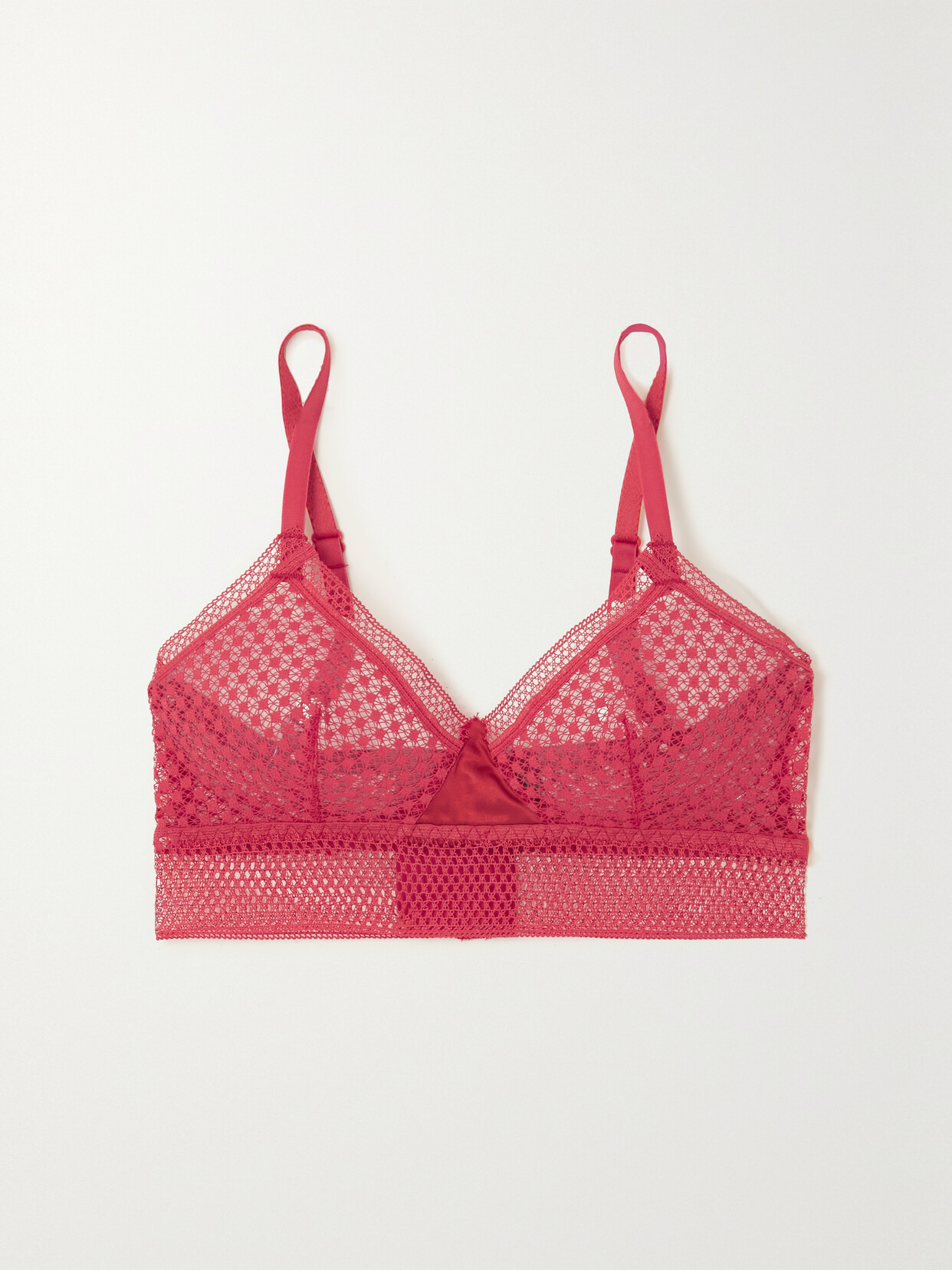 ELSE - Bella Satin-trimmed Stretch-lace Soft-cup Triangle Bra - Red