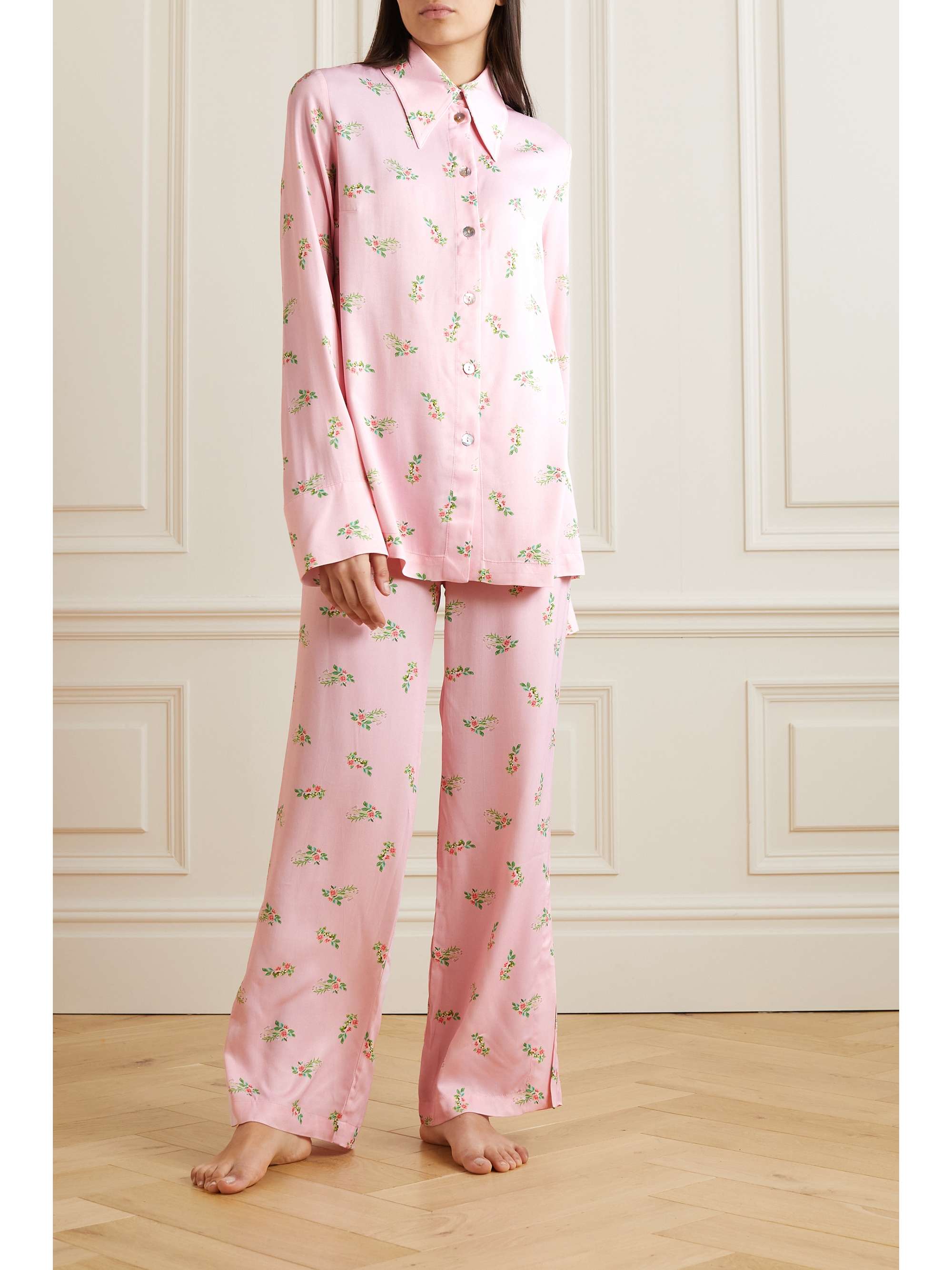 SLEEPER + NET SUSTAIN floral-print satin pajama set