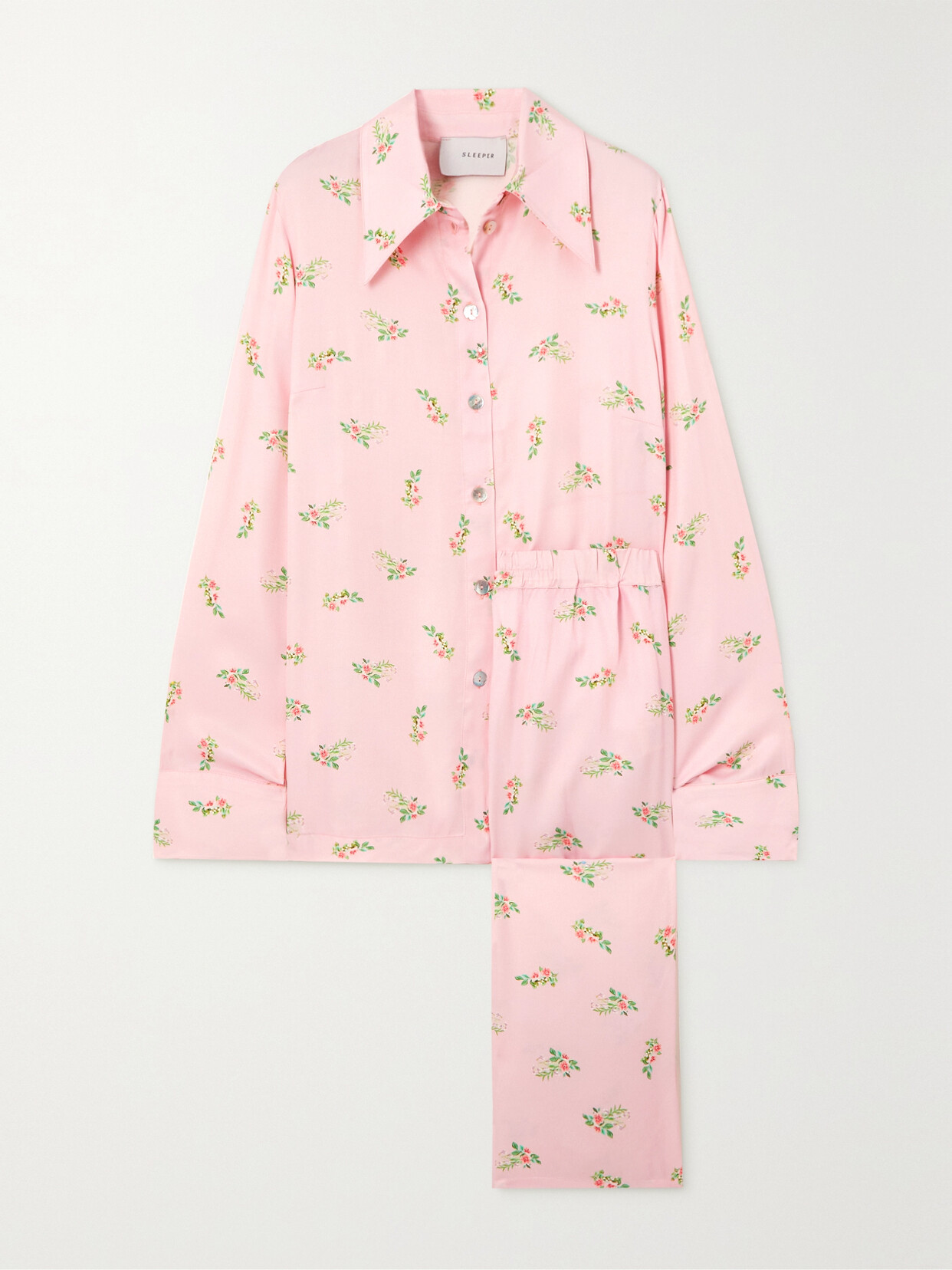 Sleeper + Net Sustain Floral-print Satin Pajama Set - Pink