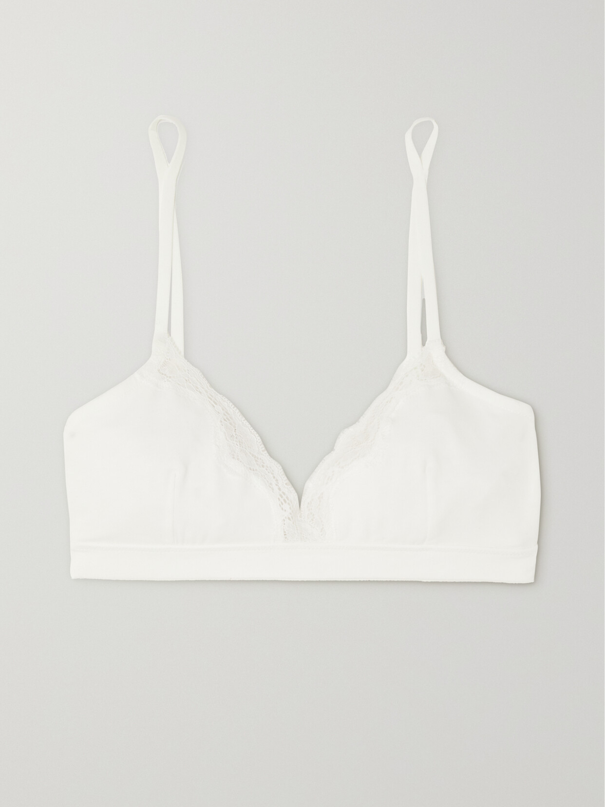 Skin - + Net Sustain Gabi Lace-trimmed Stretch Organic Pima Cotton-jersey Soft-cup Triangle Bra - White