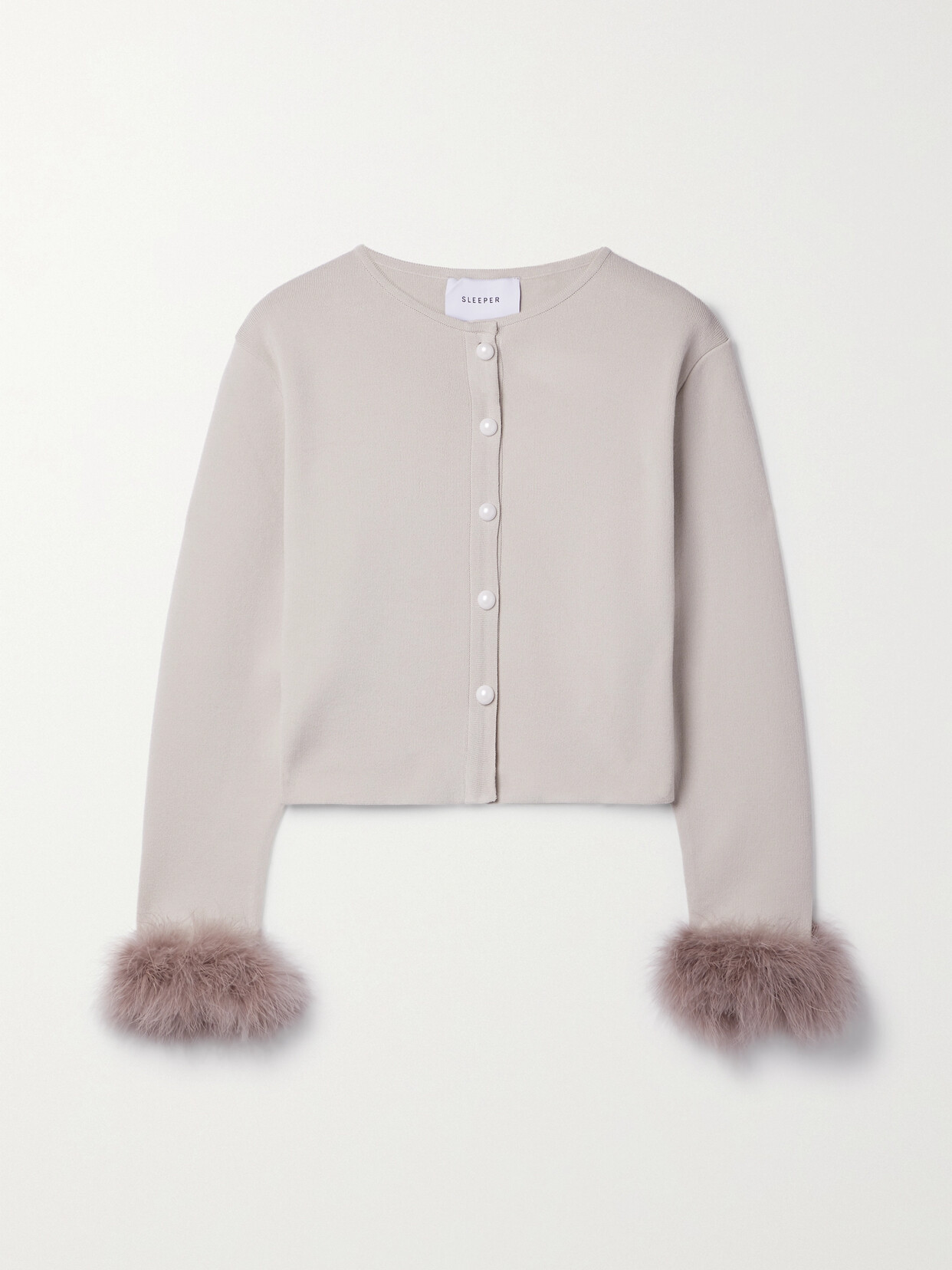 Sleeper - Convertible Cropped Feather-trimmed Knitted Cardigan - Neutrals