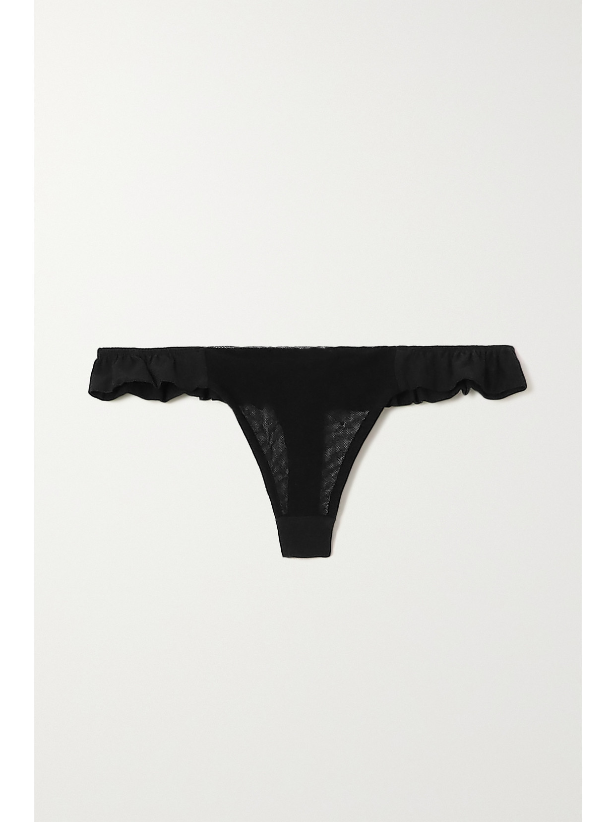 Skin - Odyssa Ruffled Stretch-cotton Tulle Thong - Black