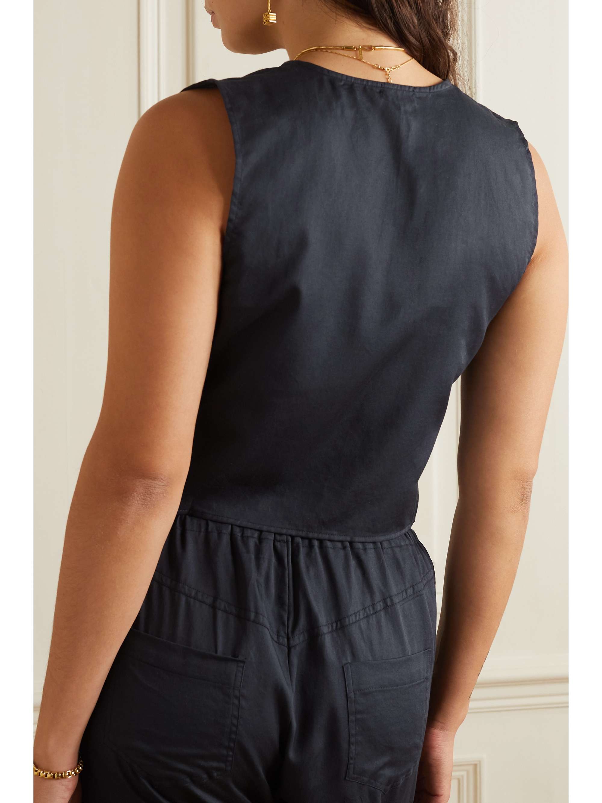 LESET Yoko cropped tie-front cotton top