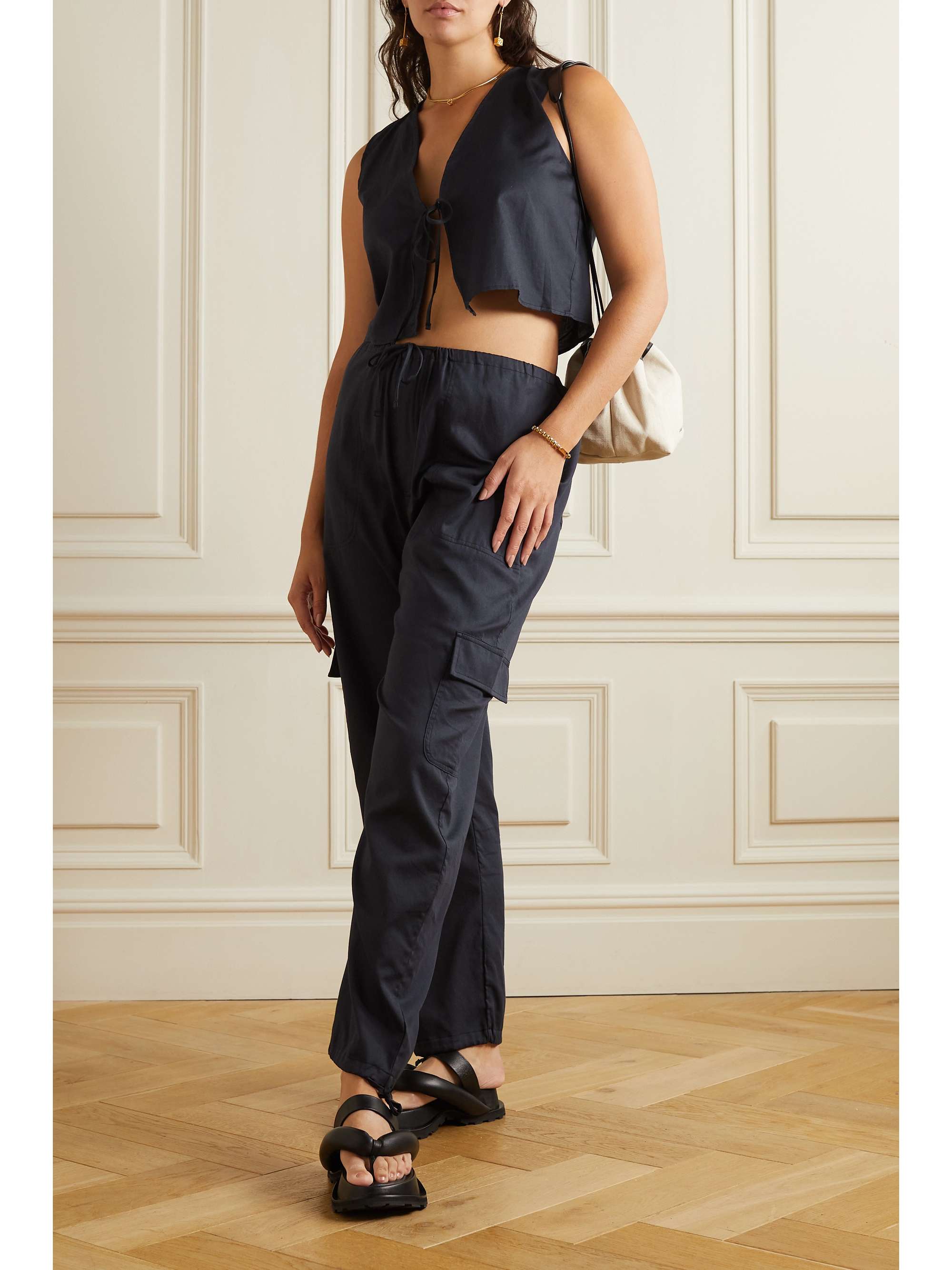 LESET Yoko cropped tie-front cotton top