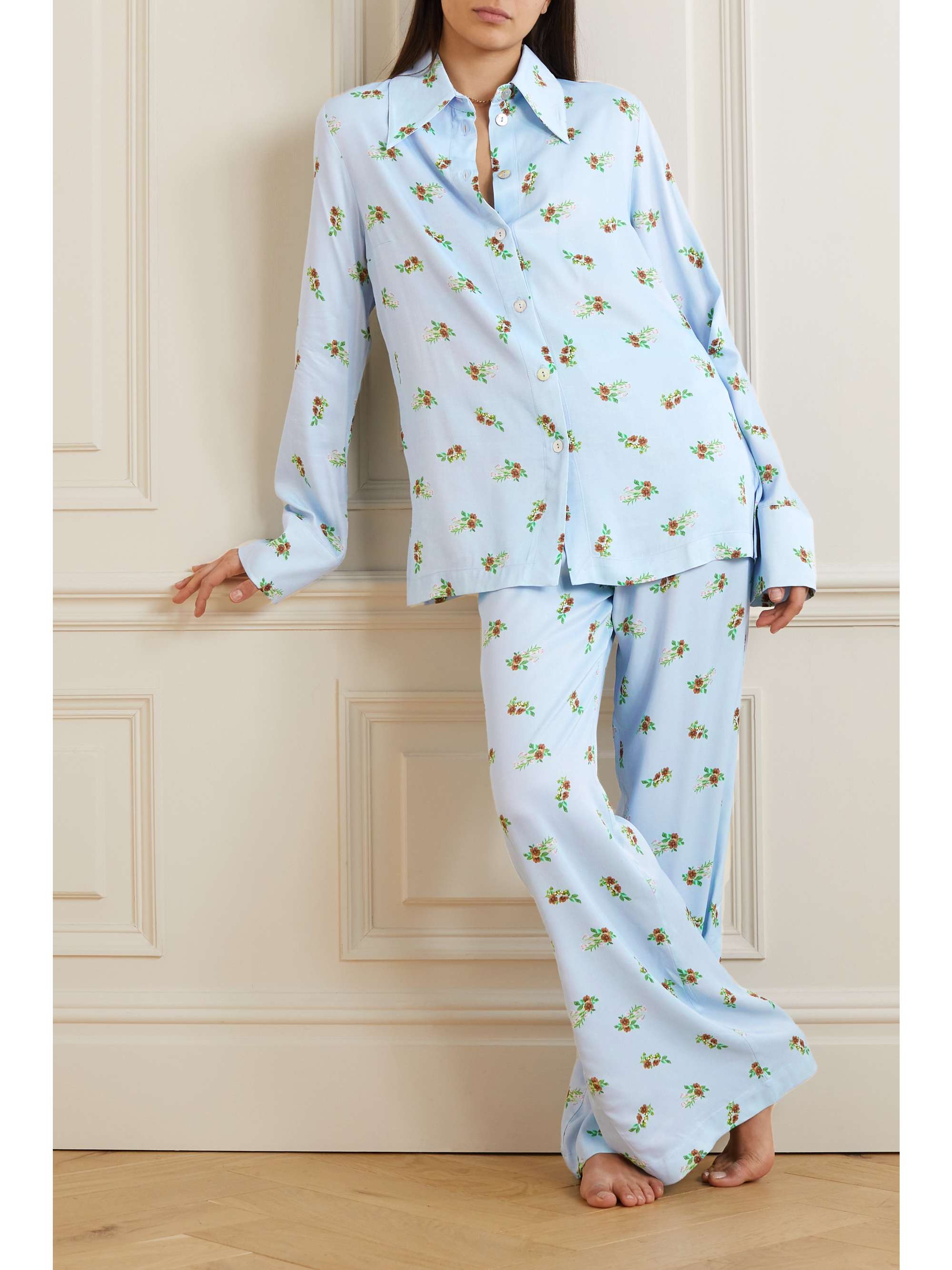 Pjs Blue Floral Ladies Pyjamas