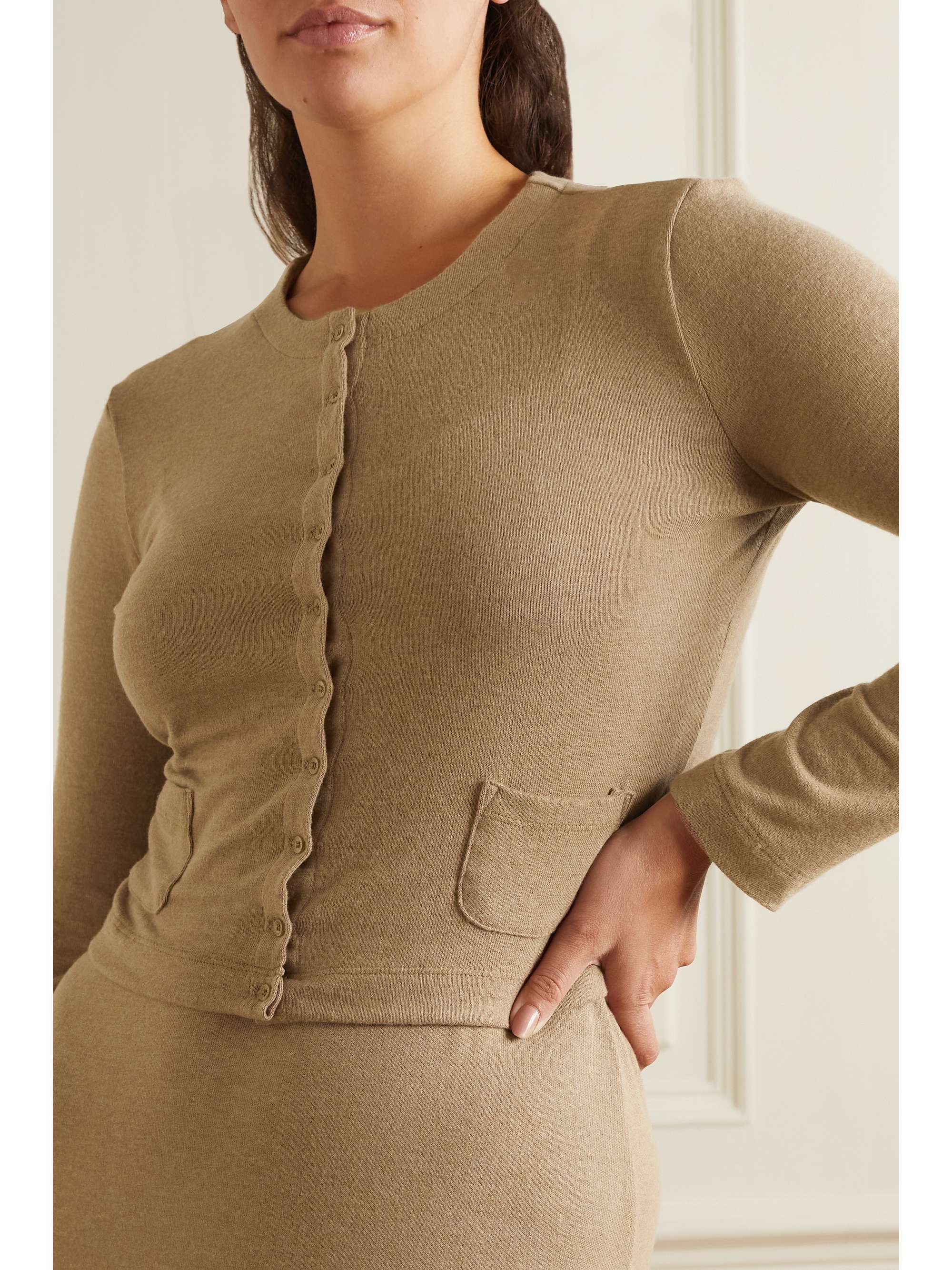 LESET Lauren cropped brushed stretch-knit cardigan
