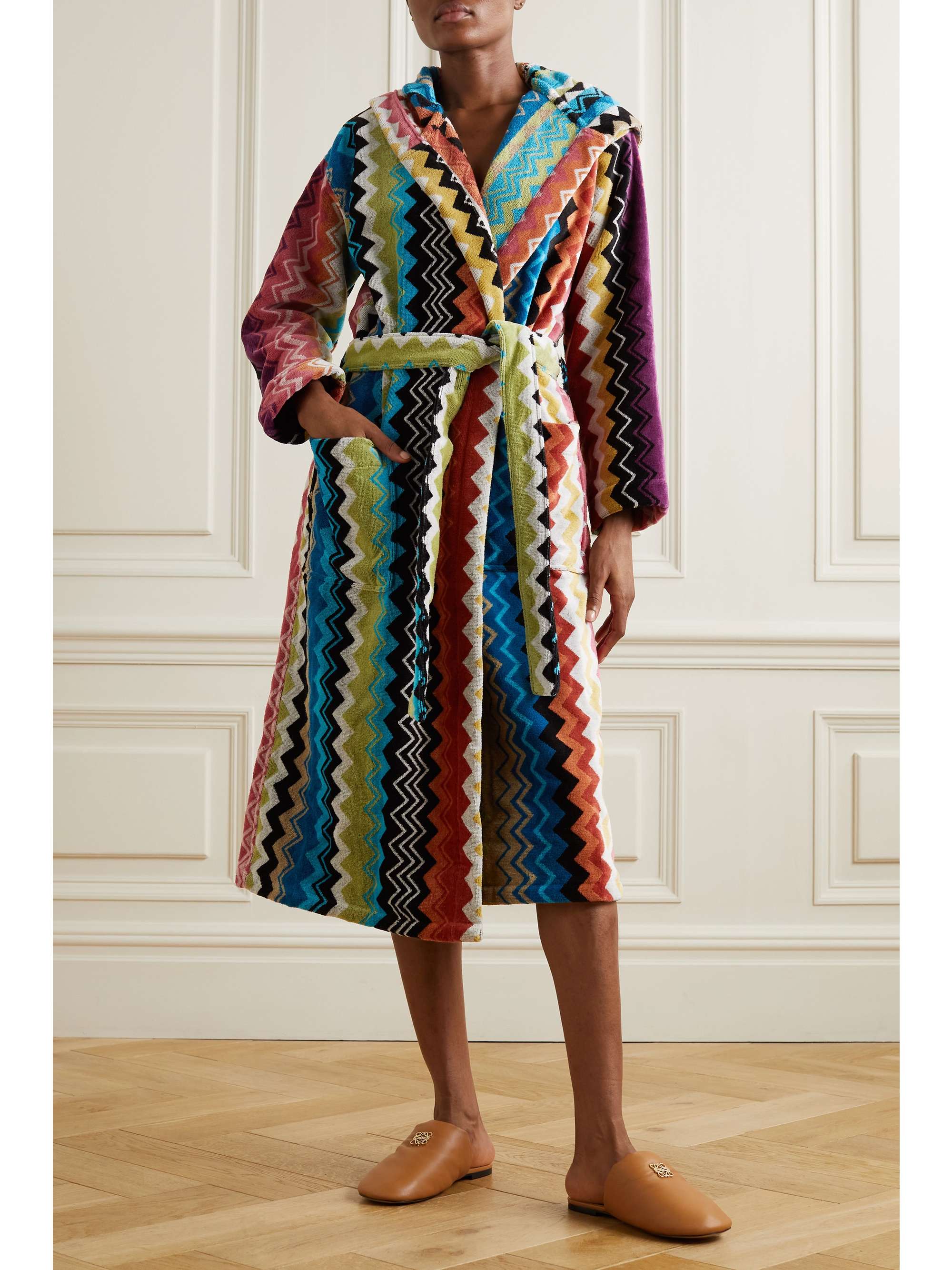 MISSONI HOME Giacomo striped hooded belted cotton-terry robe
