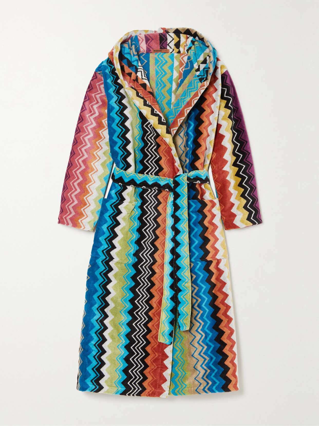 MISSONI GIACOMO STRIPED HOODED BELTED COTTON-TERRY ROBE