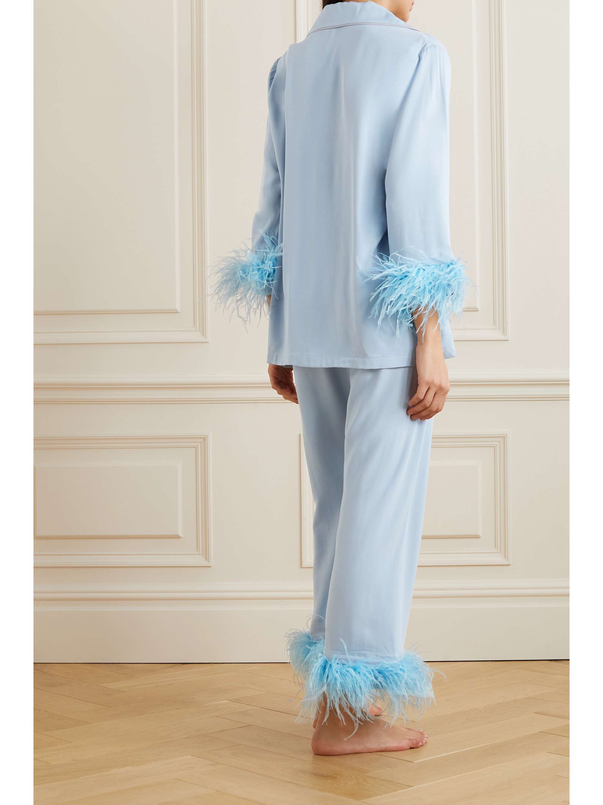 SLEEPER + NET SUSTAIN feather-trimmed twill pajama set