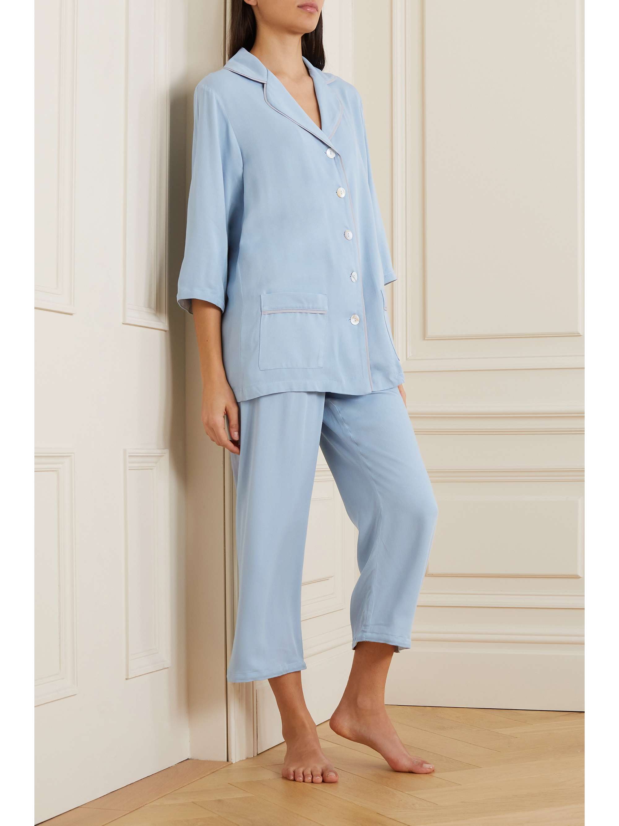 SLEEPER + NET SUSTAIN feather-trimmed twill pajama set