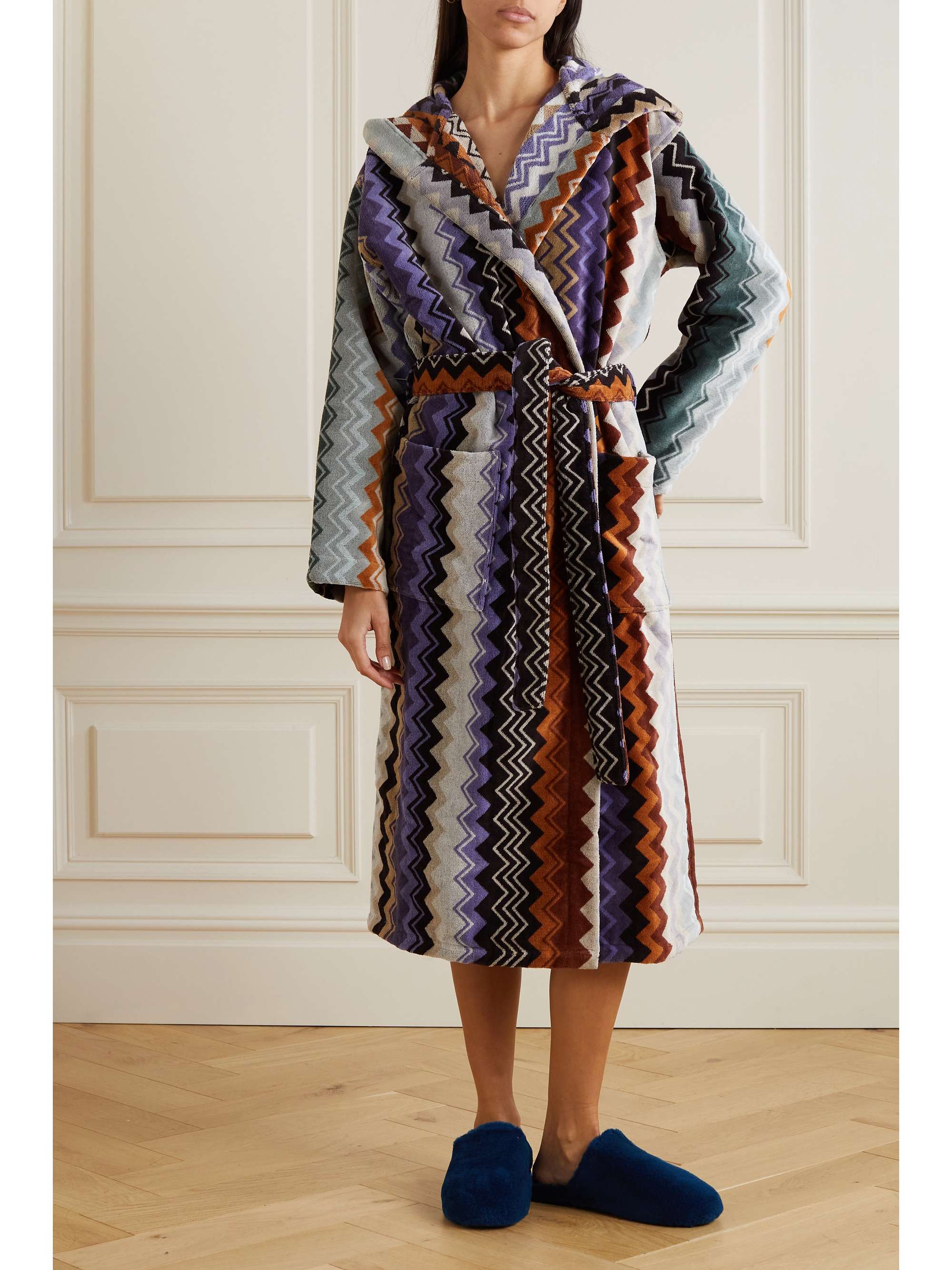 MISSONI HOME Giacomo striped hooded belted cotton-terry robe