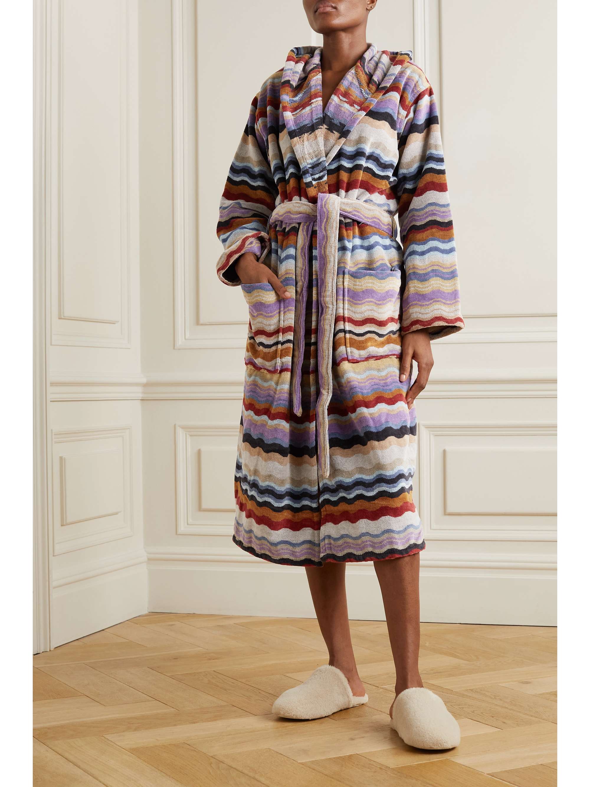 MISSONI HOME Bonnie hooded belted striped cotton-terry robe