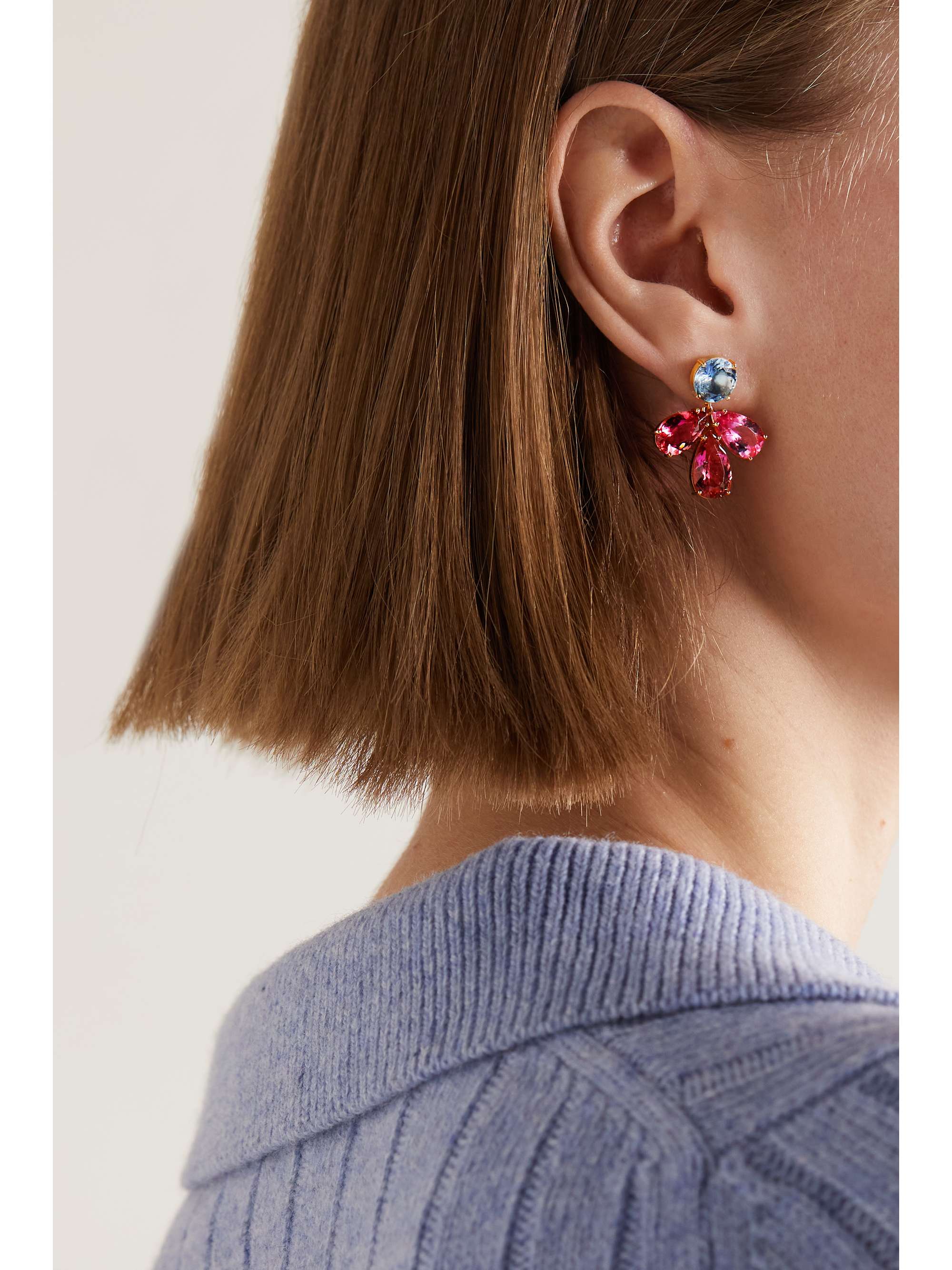 IRENE NEUWIRTH Gemmy Gem 18-karat gold, tourmaline and aquamarine earrings