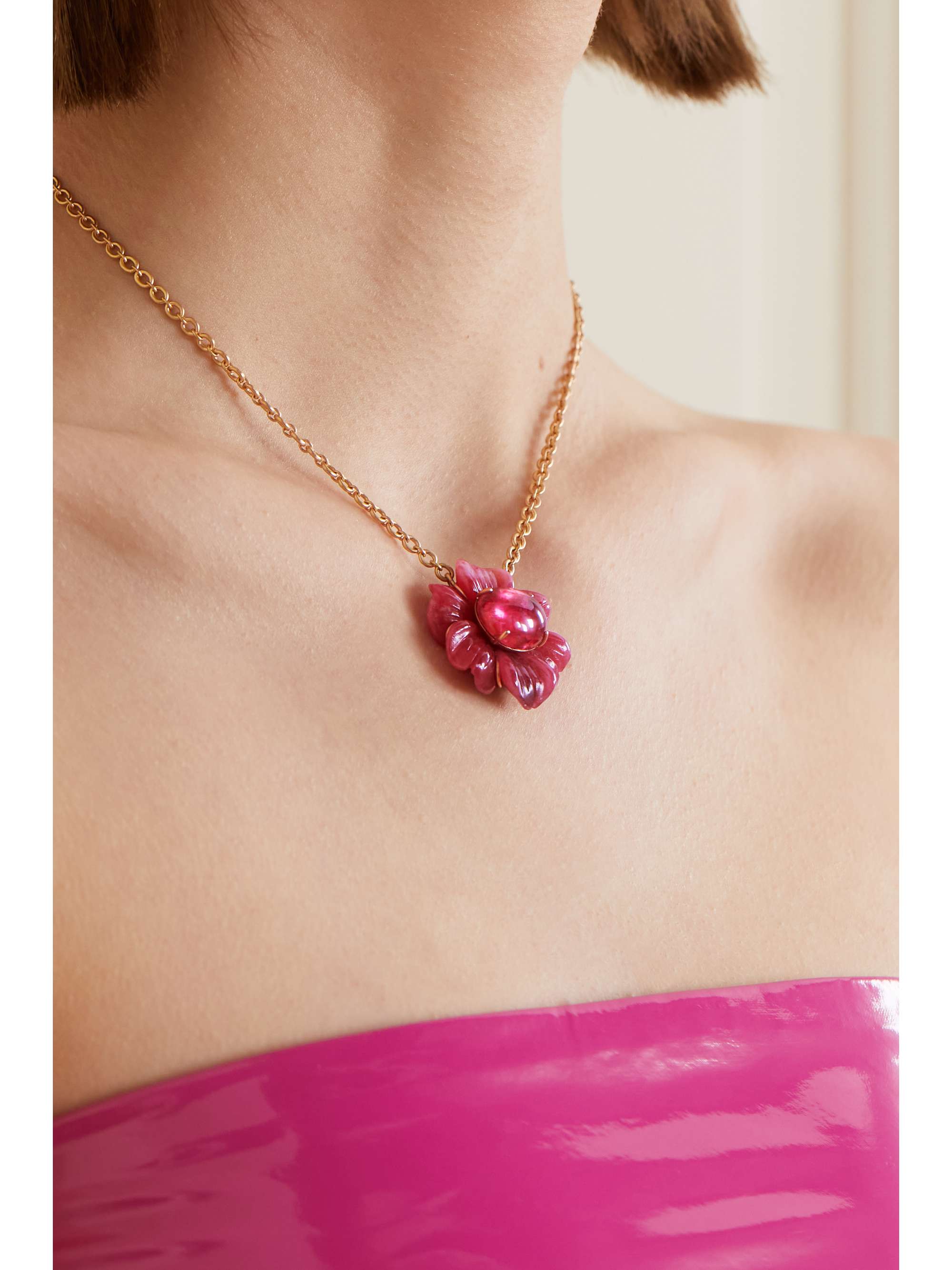 IRENE NEUWIRTH Tropical Flower 18-karat rose gold, rhodonite and tourmaline necklace