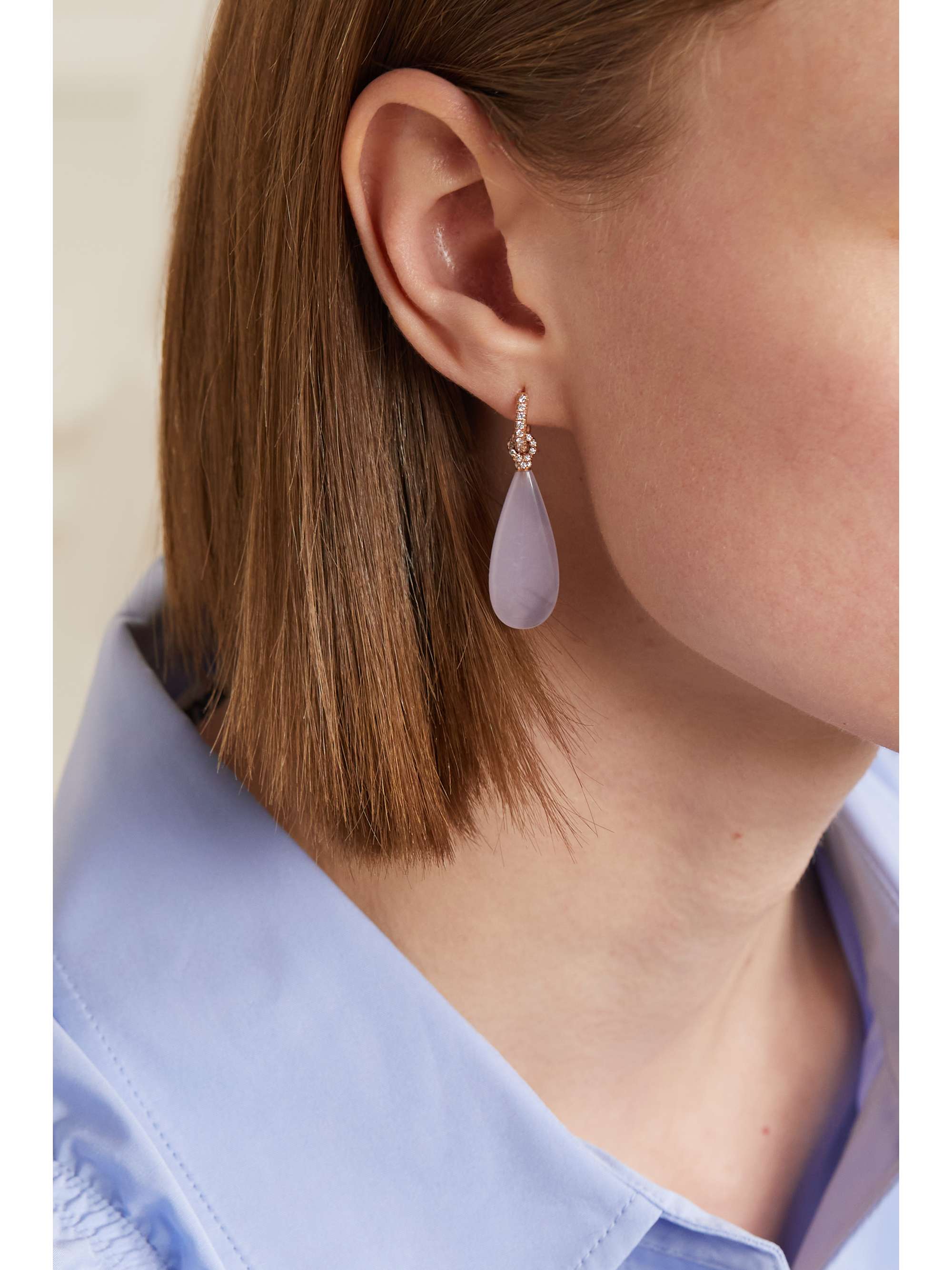 IRENE NEUWIRTH Swing Hoop 18-karat rose gold, chalcedony and diamond earrings