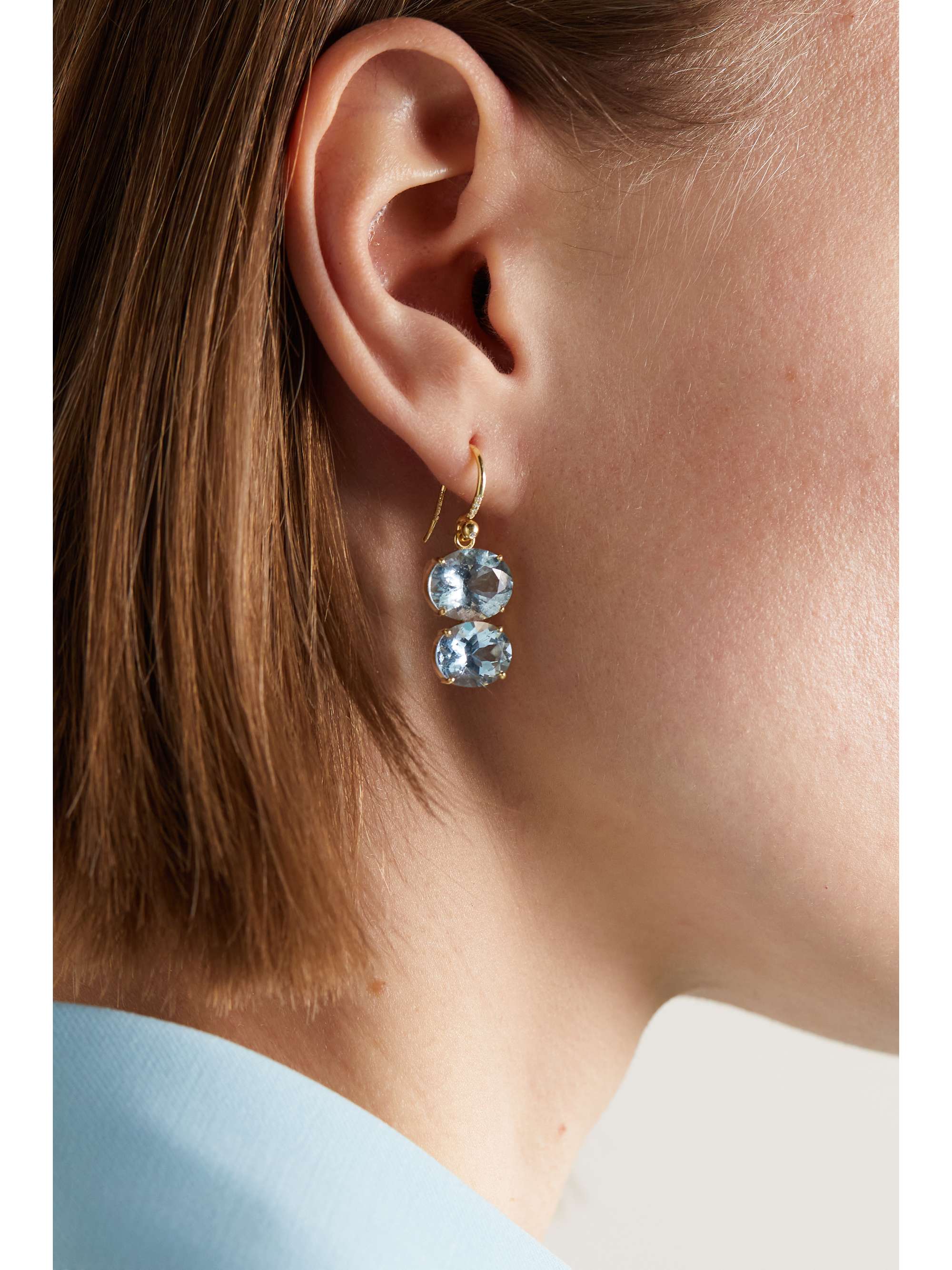 IRENE NEUWIRTH Gemmy Gem 18-karat gold, aquamarine and diamond earrings