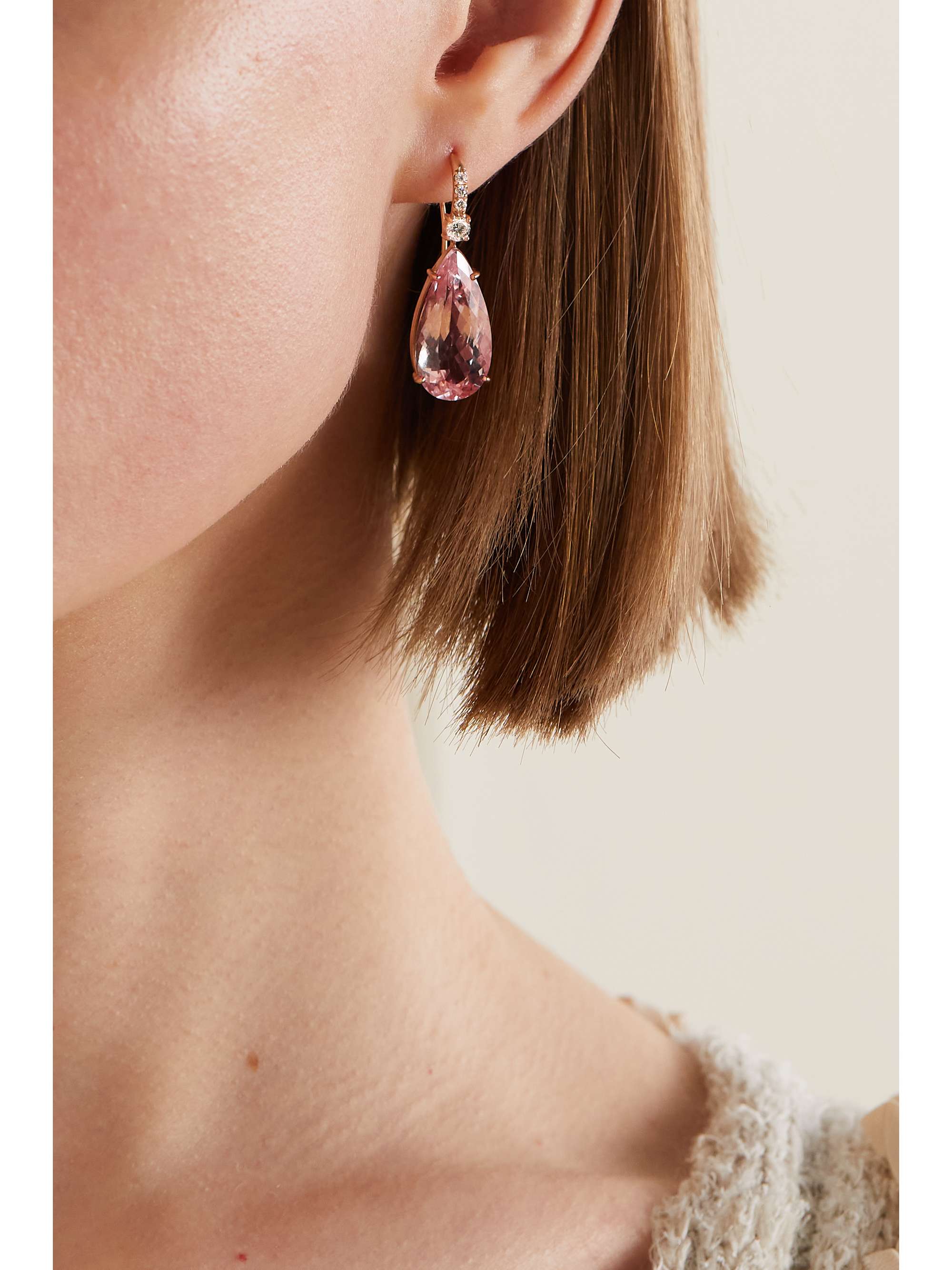 IRENE NEUWIRTH Gemmy Gem 18-karat rose gold, morganite and diamond earrings