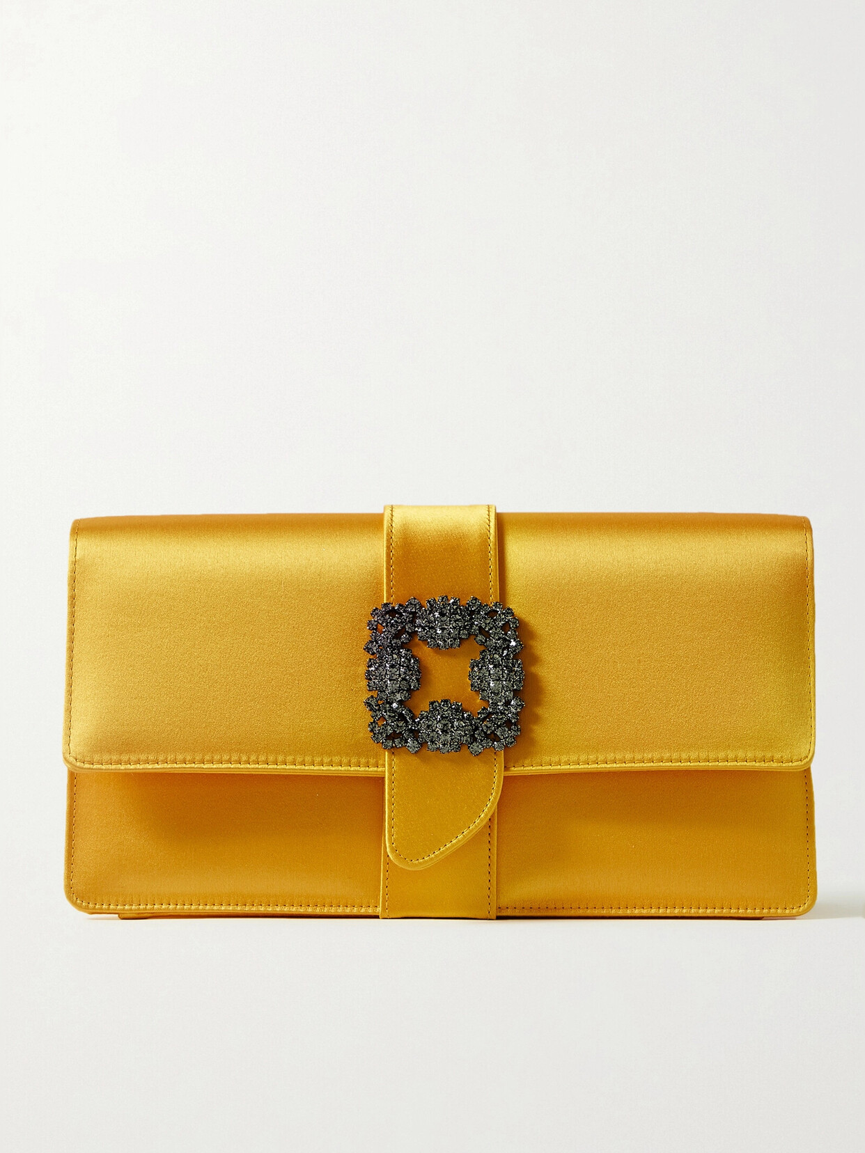 Manolo Blahnik Capri Crystal-embellished Satin Clutch In Orange