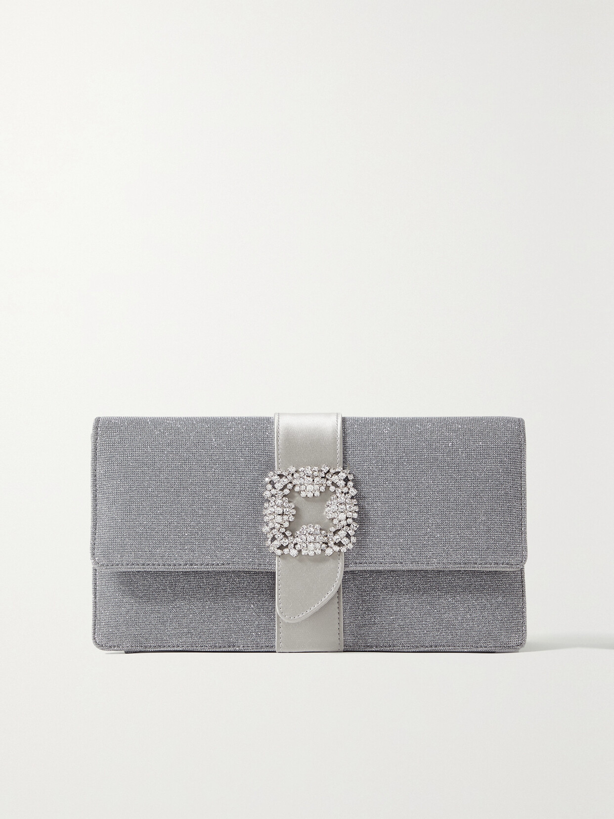 Shop Manolo Blahnik Capri Crystal-embellished Lurex Clutch In Silver