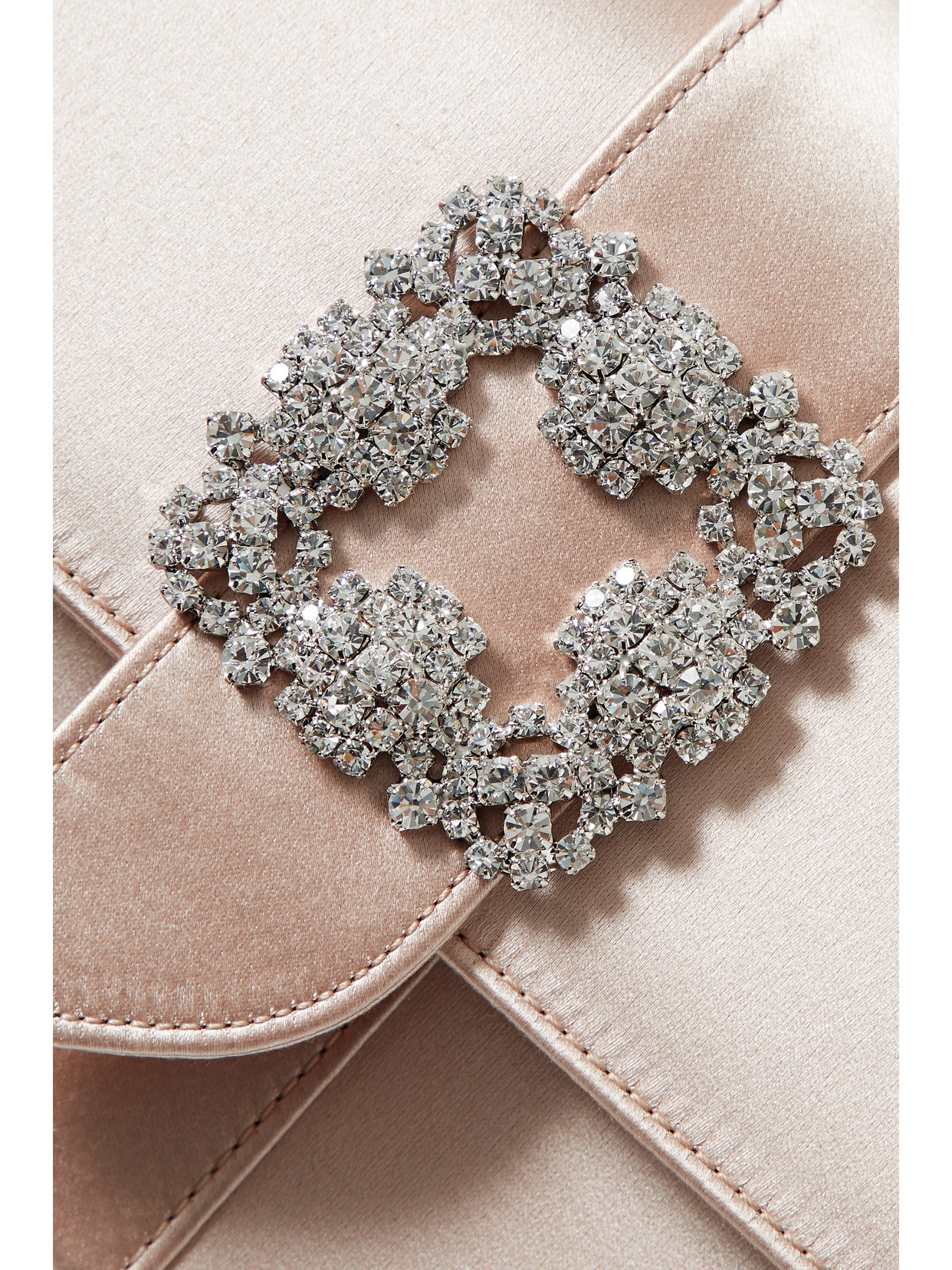 Shop Manolo Blahnik Capri Crystal-embellished Satin Clutch In Neutrals