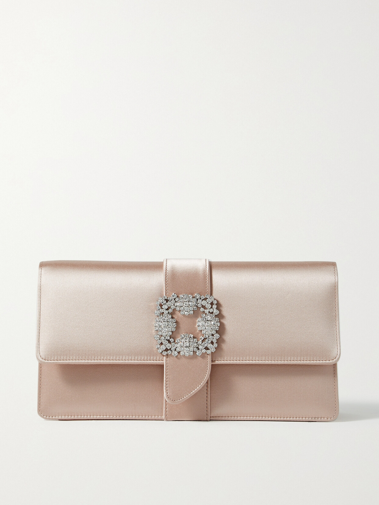 Shop Manolo Blahnik Capri Crystal-embellished Satin Clutch In Neutrals