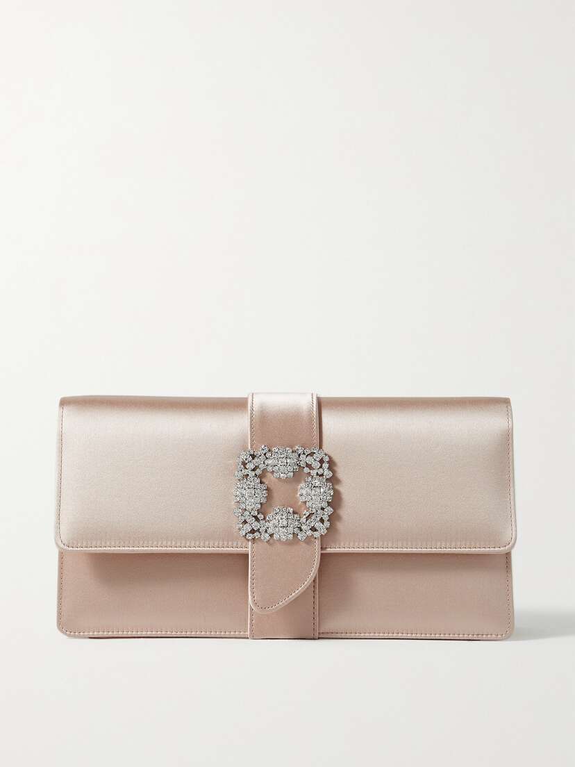 Manolo Blahnik Capri Crystal-embellished Satin Clutch