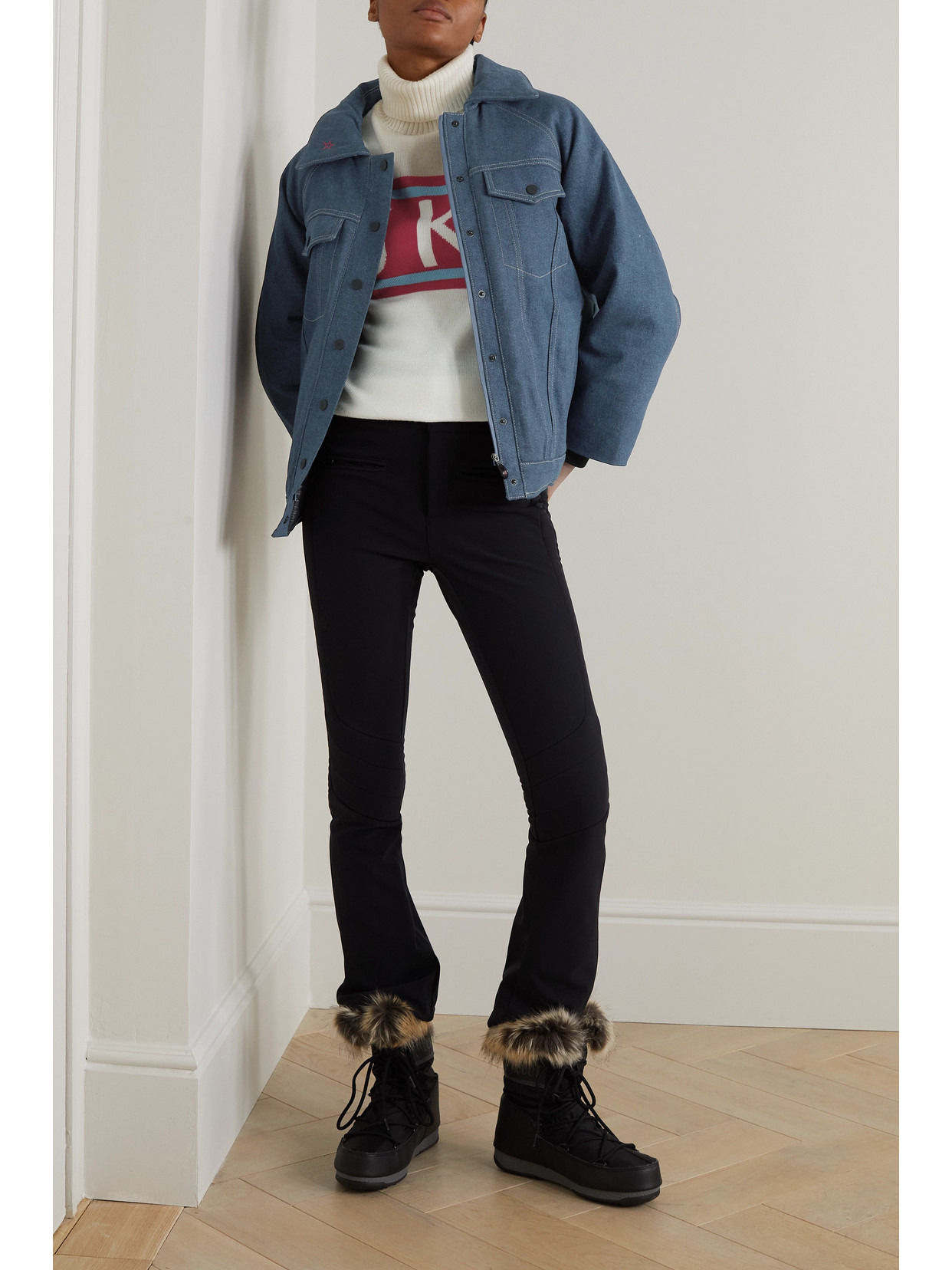 Perfect Moment Corentine Embroidered Padded Denim Jacket In Blue