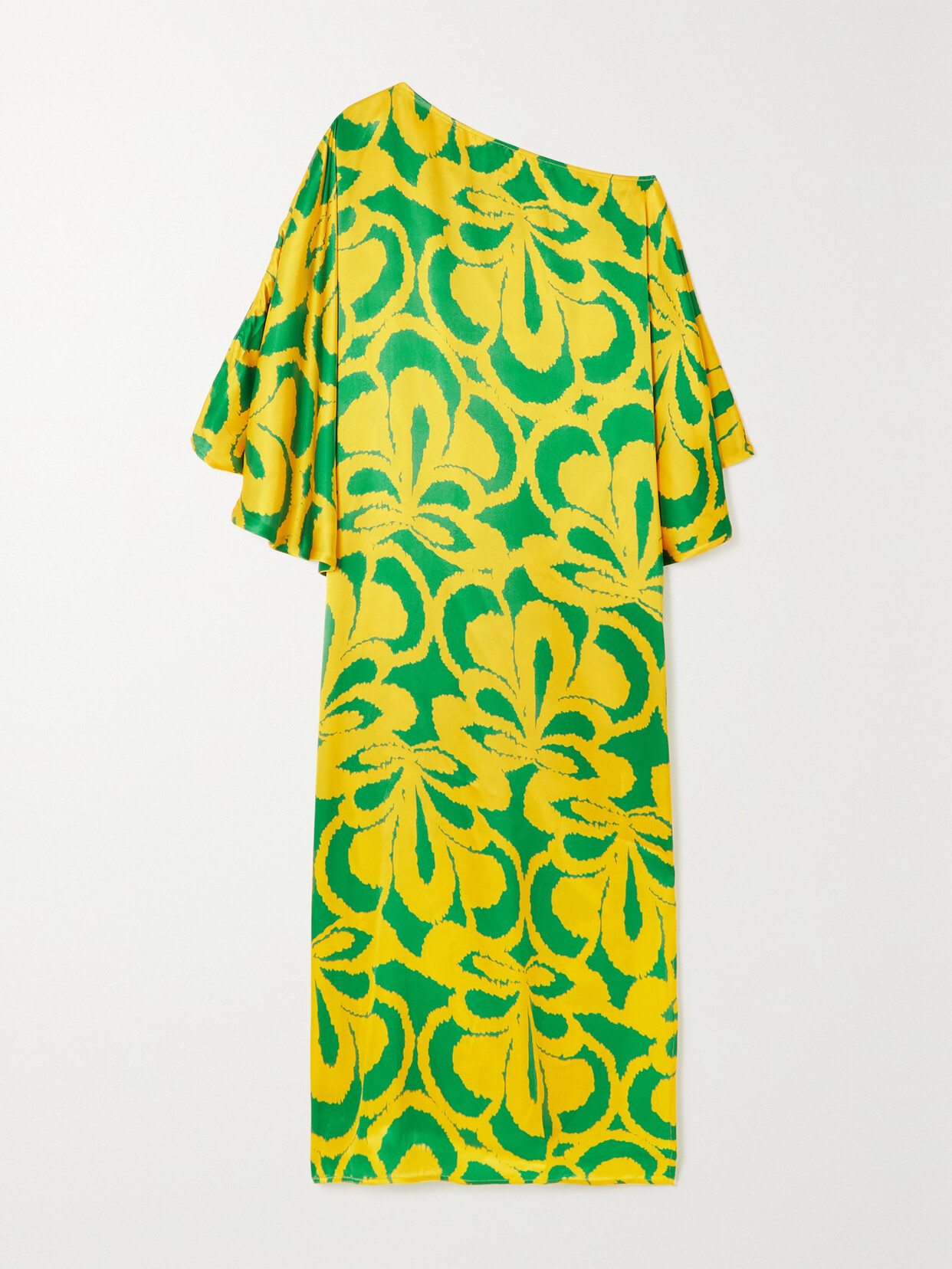 EYWASOULS MALIBU Bohemia Asymmetric Printed Silk Midi Dress - Yellow