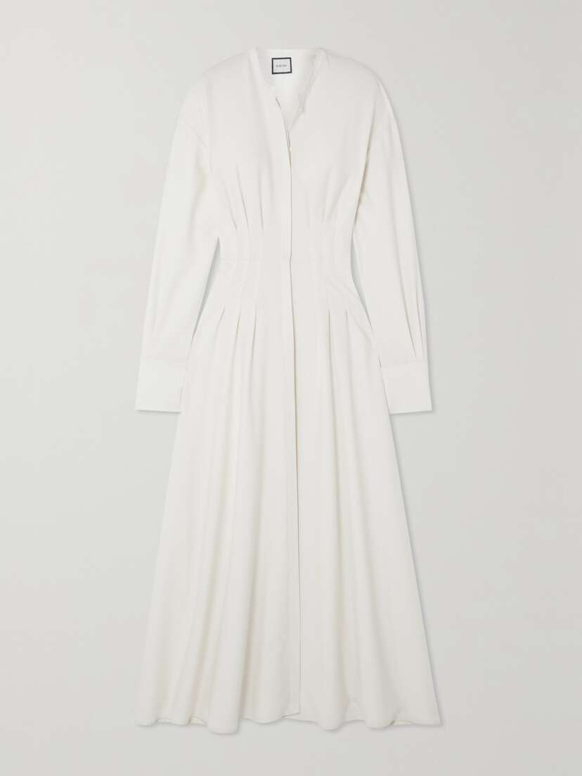 BEARE PARK Pleated Wool-crepe Maxi Shirt Dress - UK 16
