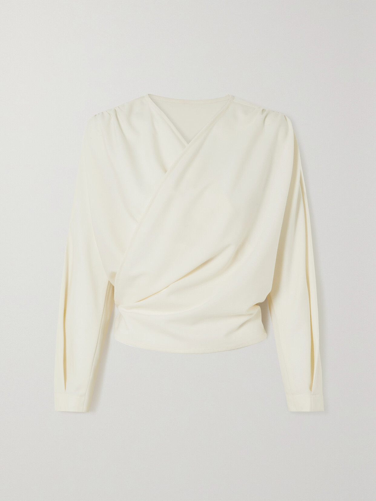 BEARE PARK - Ruched Ribbed Wool Wrap Top - Off-white